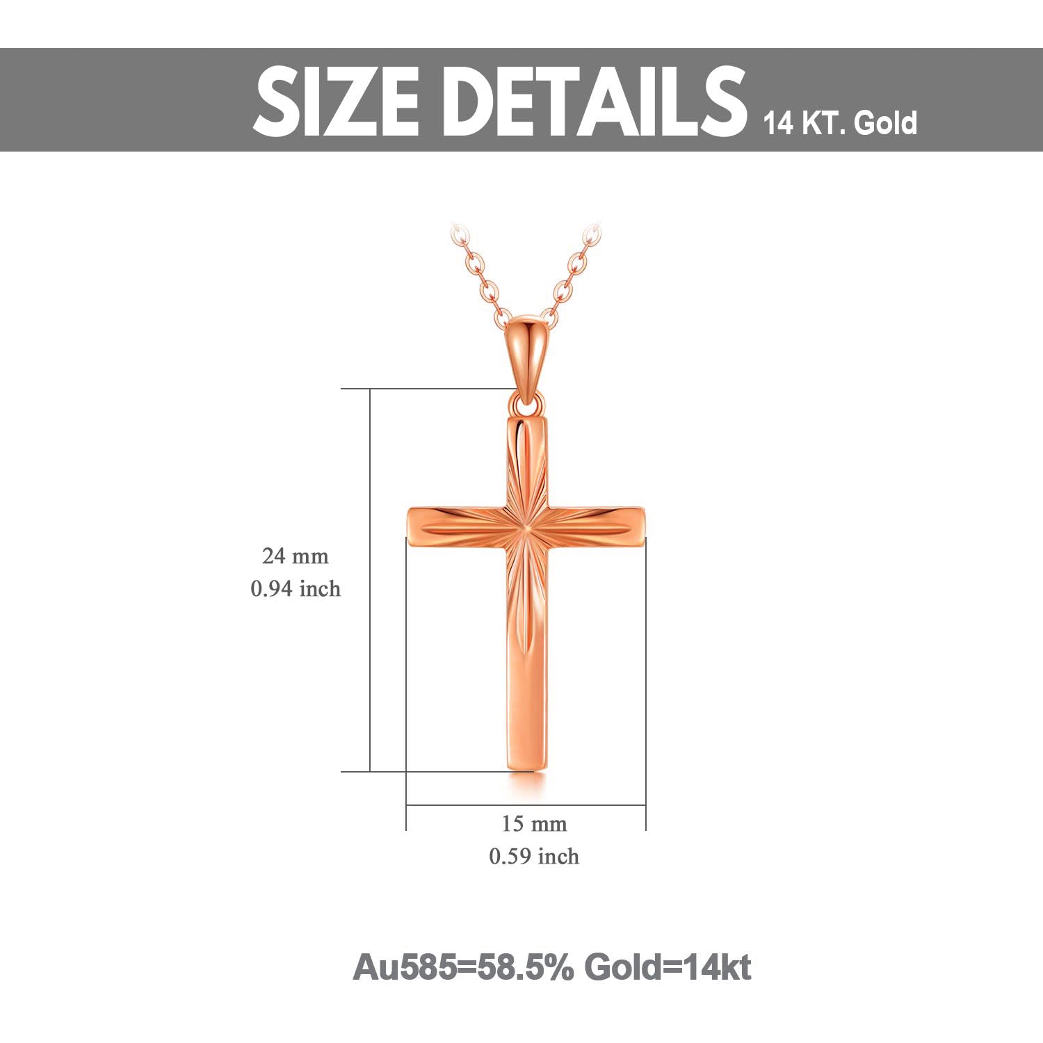 14K Solid Gold Cross Necklace for Women - Delicate Italian Diamond-Cut Religious Pendant, 16