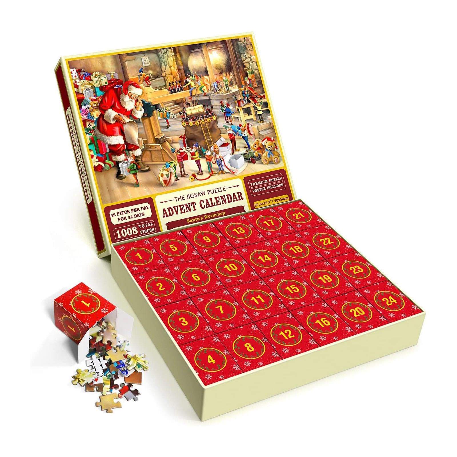 MYADDICTION Christmas Puzzle Advent Calendar - 24 Days Holiday Jigsaw Puzzle Set for Kids & Family - Fun Christmas Countdown Activity for Home Decor & Family Game Night