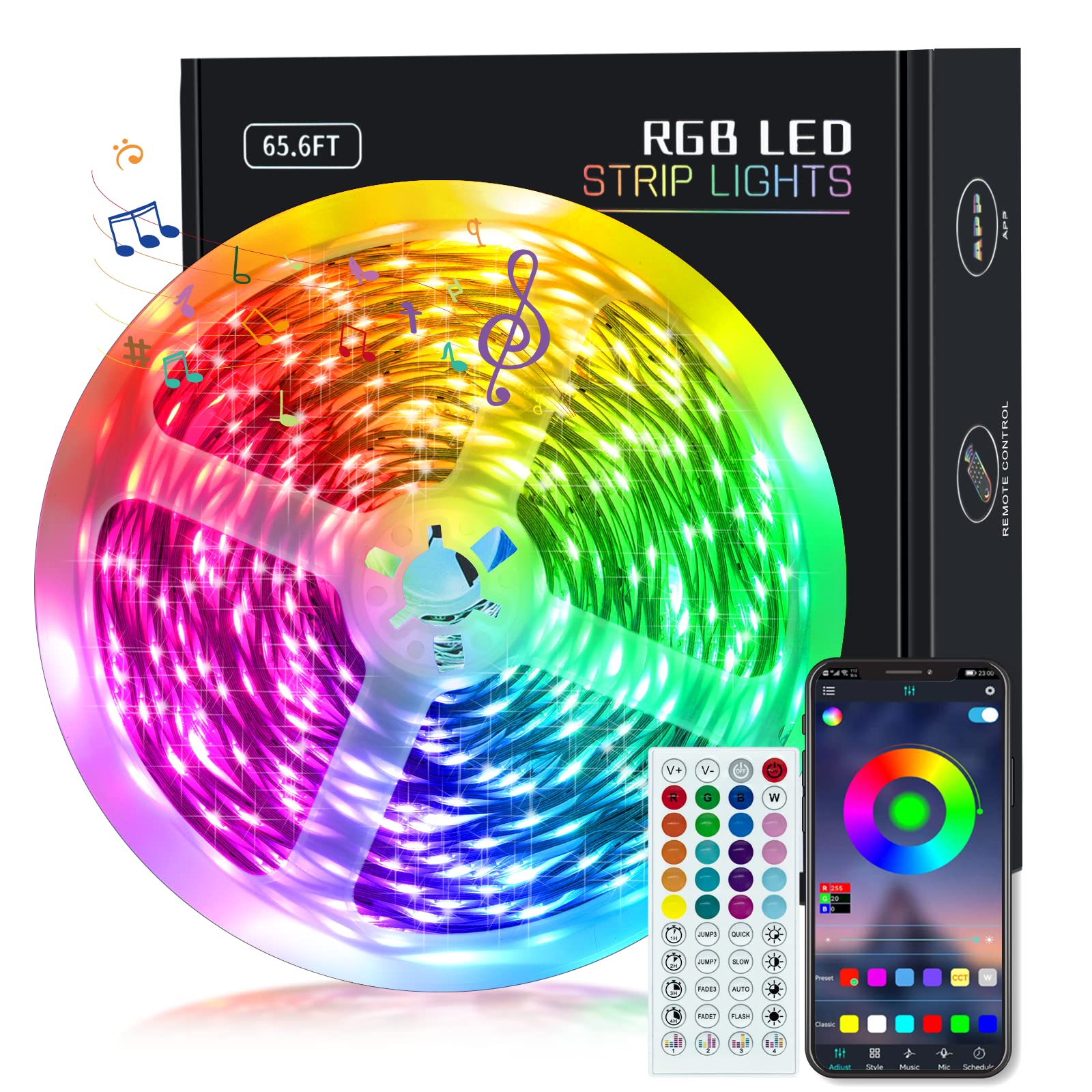 KEELIXIN 65.6ft Smart LED Strip Lights with Music Sync, APP & Remote Control - RGB Color Changing Lights for Bedroom, Room Decor, Party & Home Decoration (Bluetooth Enabled) | Perfect for Gaming Setup, Holiday Lighting & Mood Ambiance