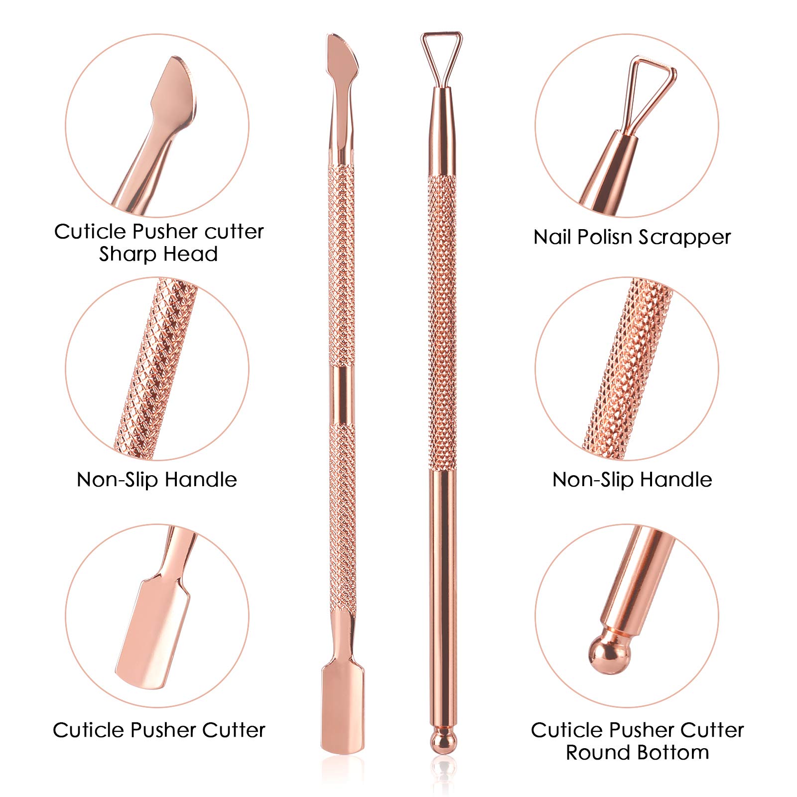 Professional Cuticle Trimmer Set with Pusher & Cutter - Stainless Steel Manicure Pedicure Tools for Fingernails & Toenails - Durable Nail Care Kit for Salon & Home Use (Rose Gold) - Perfect for DIY Nail Care & Professional Grooming