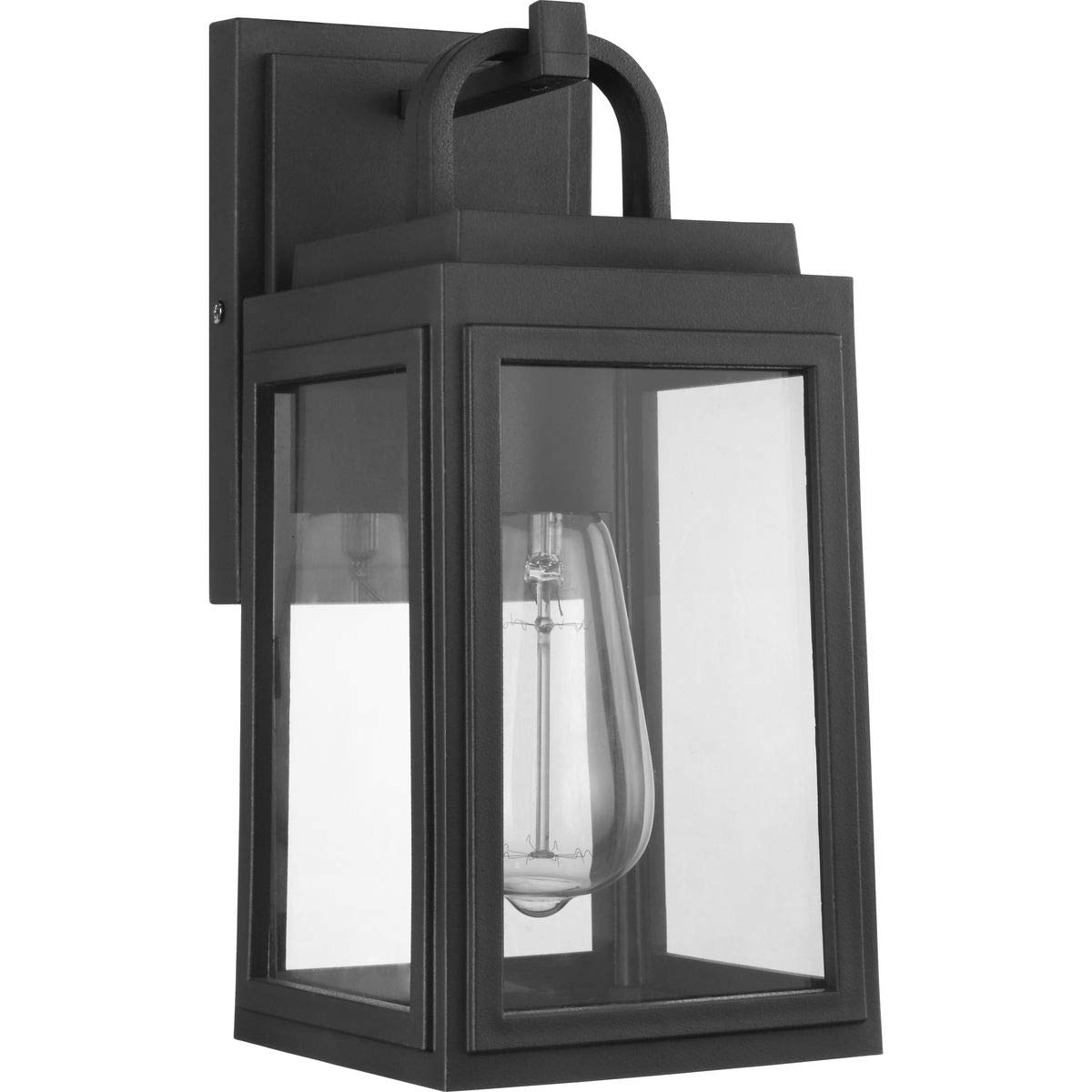 Progress Lighting Grandbury Collection 1-Light Clear Glass Farmhouse Outdoor Wall Lantern - Textured Black Finish, 11.88x5.5x6.5 Inches - Perfect for Porch, Patio, Garden & Entryway Lighting