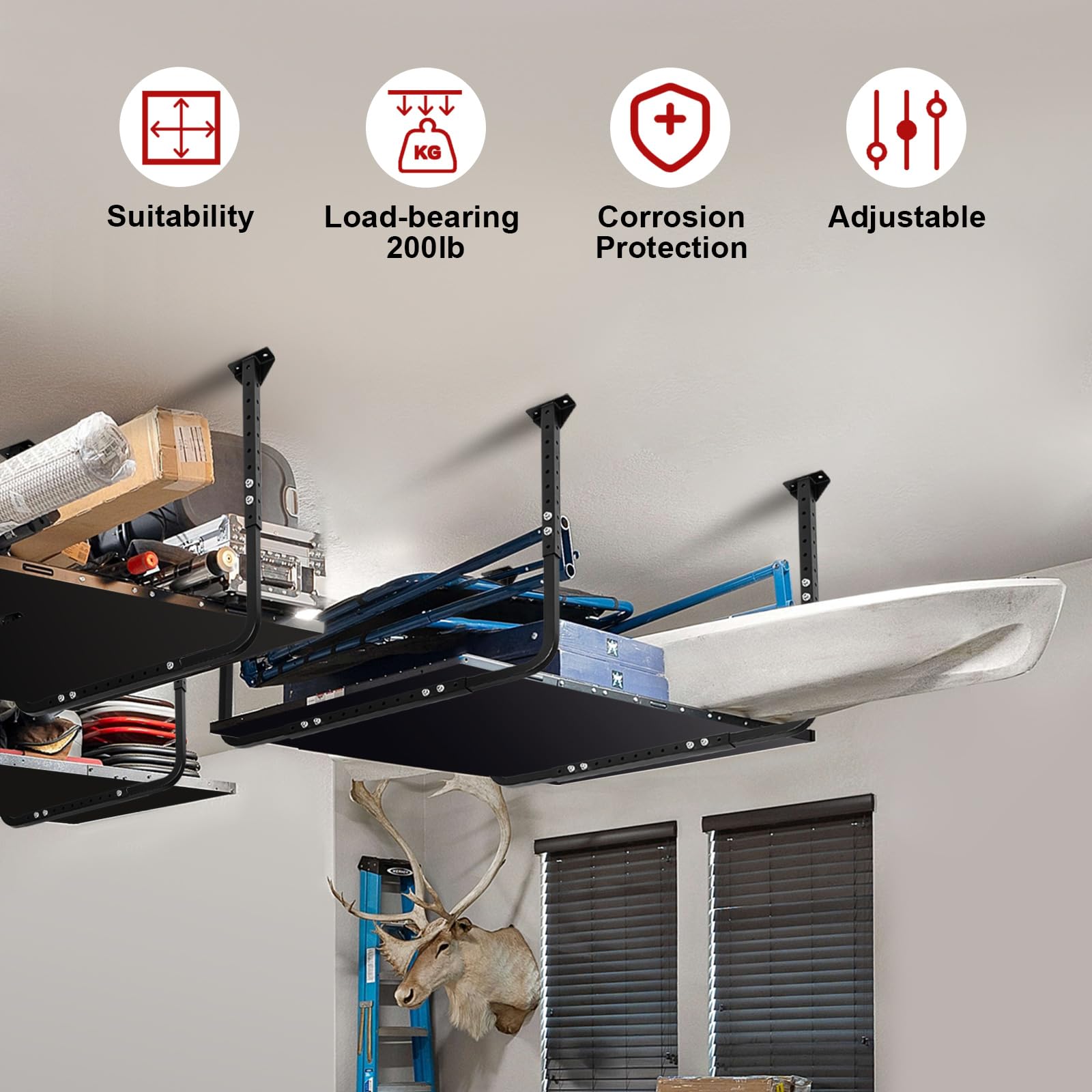 Colinktool Adjustable Garage Ceiling Storage Rack - Heavy-Duty Overhead Storage Bracket with 200lbs Capacity (33x34 Inches) - Perfect for Organizing Tools, Sports Equipment & Seasonal Items in Garage