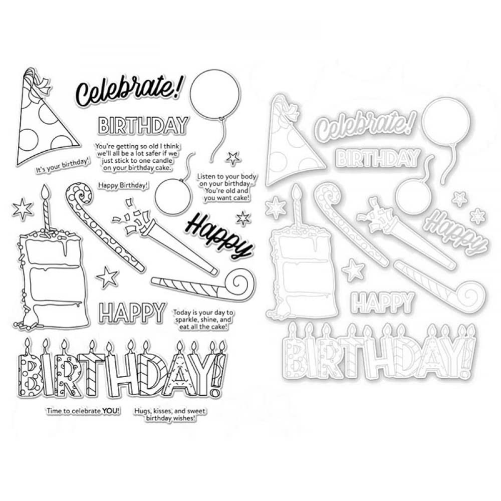 Happy Birthday Metal Cutting Dies & Clear Silicone Stamps Set for DIY Card Making, Scrapbooking, Paper Crafts - Perfect for Birthday Cards, Party Decorations, and Gift Wrapping