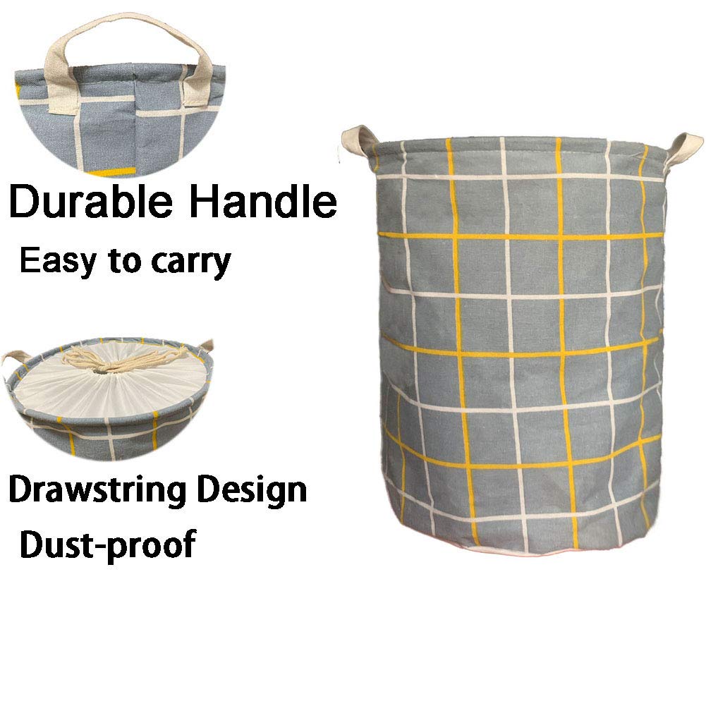 2 Pack Thickened Laundry Hampers with Sturdy Handles - Waterproof Drawstring Cotton Linen Collapsible Storage Basket (17