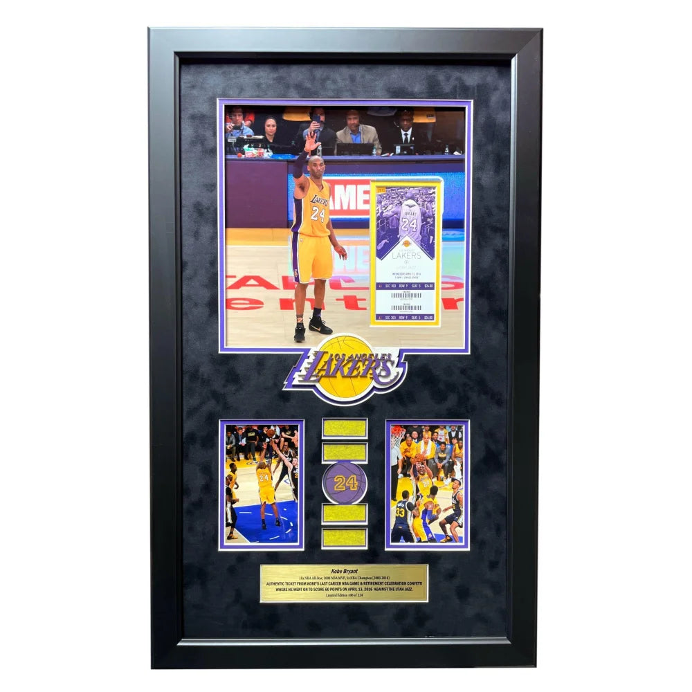 Kobe Bryant Final Game Authentic Ticket vs. Utah Jazz with Used Confetti - Framed Lakers Memorabilia for Sports Collectors & Basketball Fans