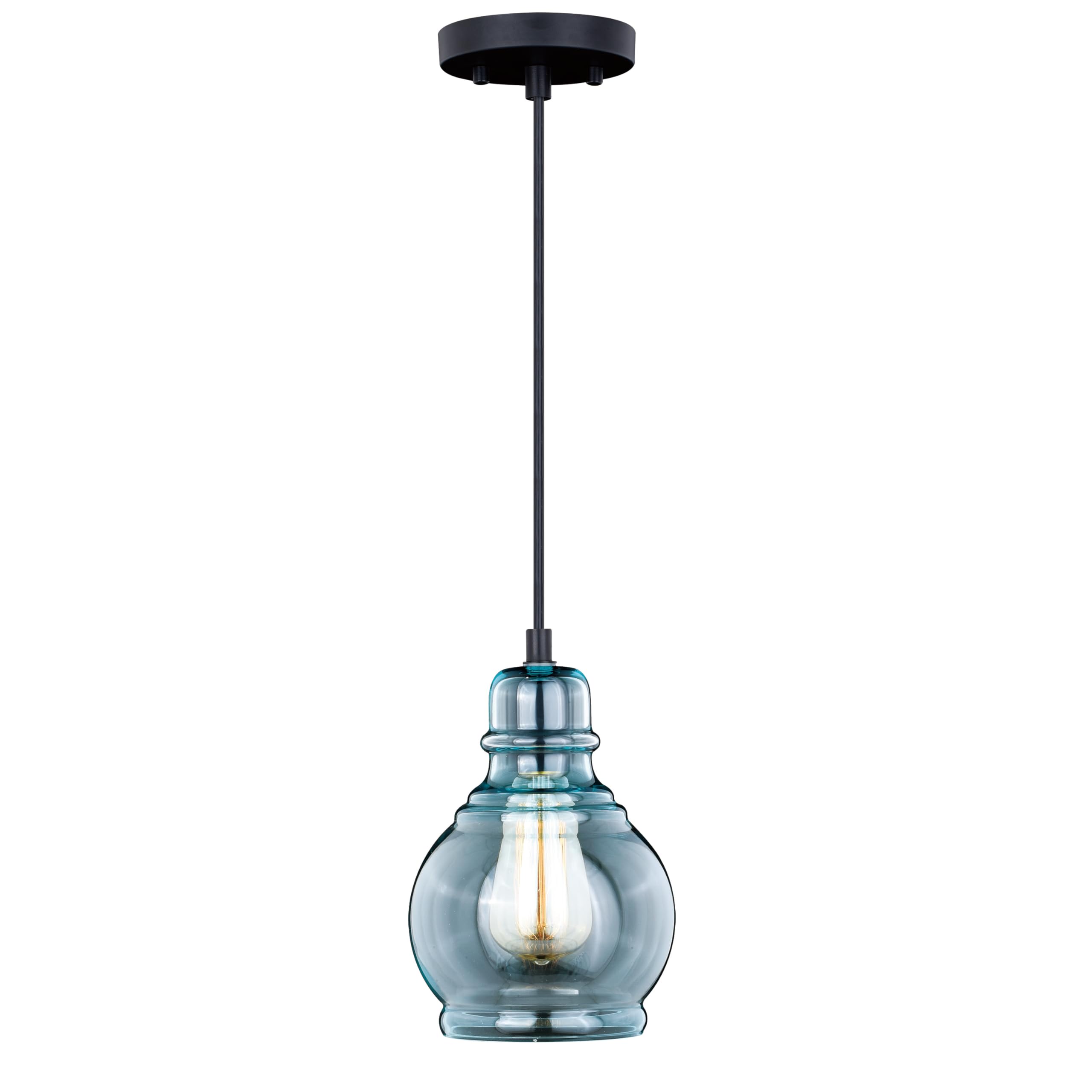 VAXCEL Millie Jar Mini Pendant Light - Oil Rubbed Bronze Finish with Smoke Blue Glass - Farmhouse Kitchen Island Lighting - Perfect for Dining Room, Breakfast Nook & Rustic Home Decor