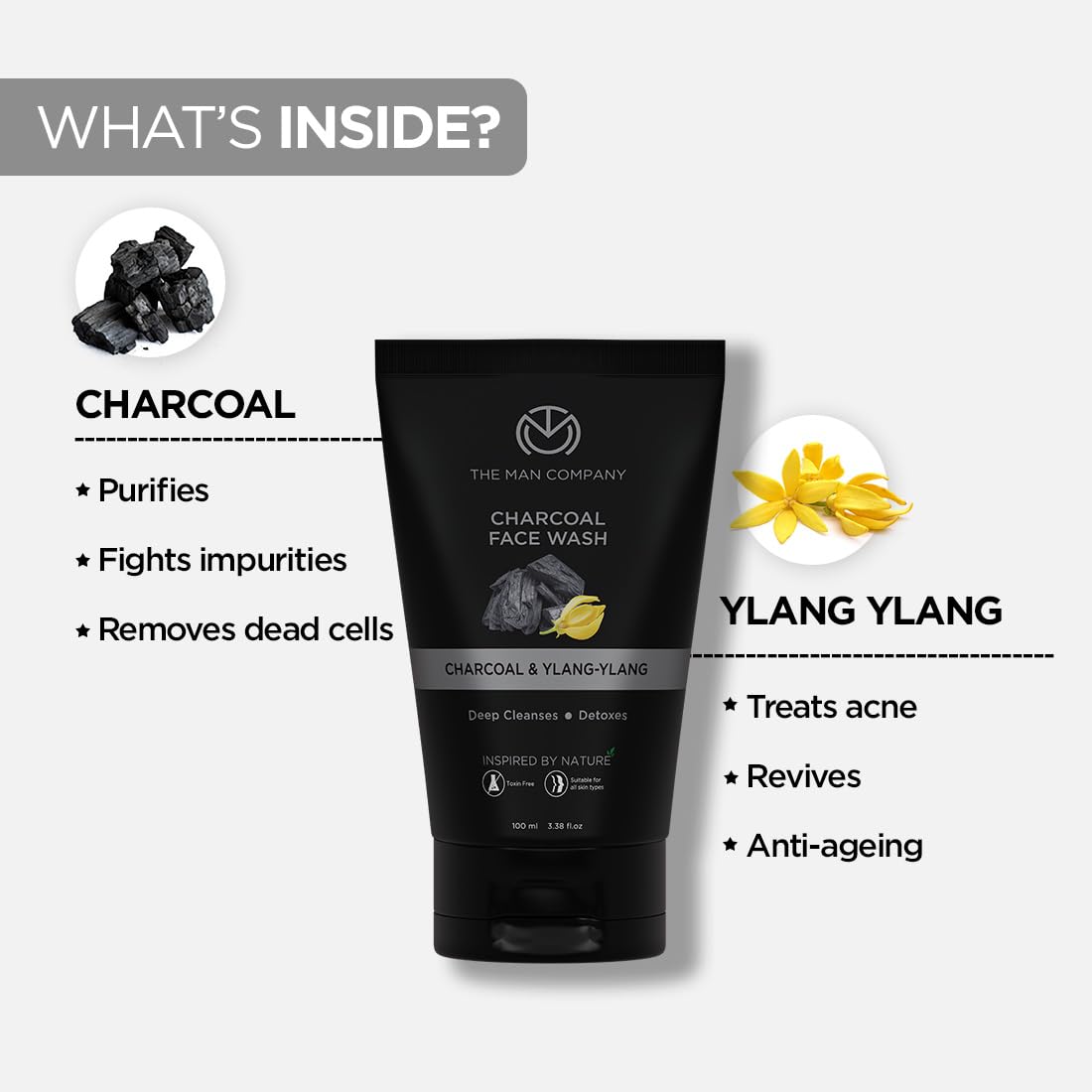 The Man Company Charcoal Face Scrub & Wash - Deep Cleansing Pore Minimizer, Exfoliating Anti-Acne Treatment, Blackhead Remover & Skin Brightener for Men | Daily Skincare Routine & Post-Shave Care