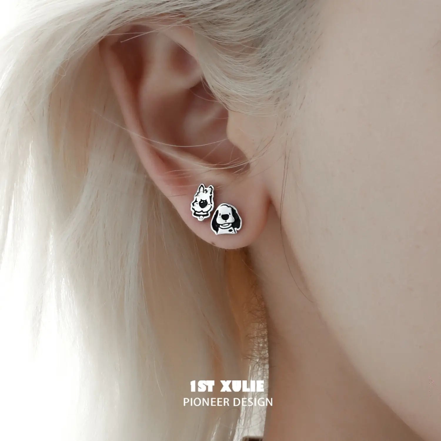 Graffiti Puppy S925 Sterling Silver Stud Earrings for Women - Cute Dog Earrings for Everyday Wear & Gifts - Perfect for Casual Outfits, Parties & Animal Lovers