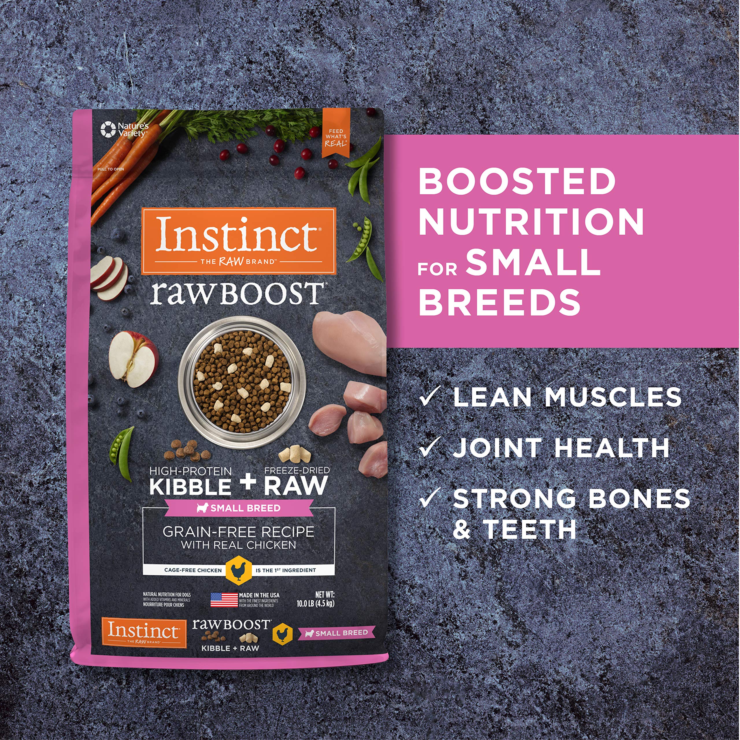 Instinct Raw Boost Small Breed Grain Free Dry Dog Food with Freeze Dried Chicken Pieces - Natural High Protein Recipe for Small Dogs, 10 lb Bag - Perfect for Active Small Breeds & Picky Eaters at Home or Travel