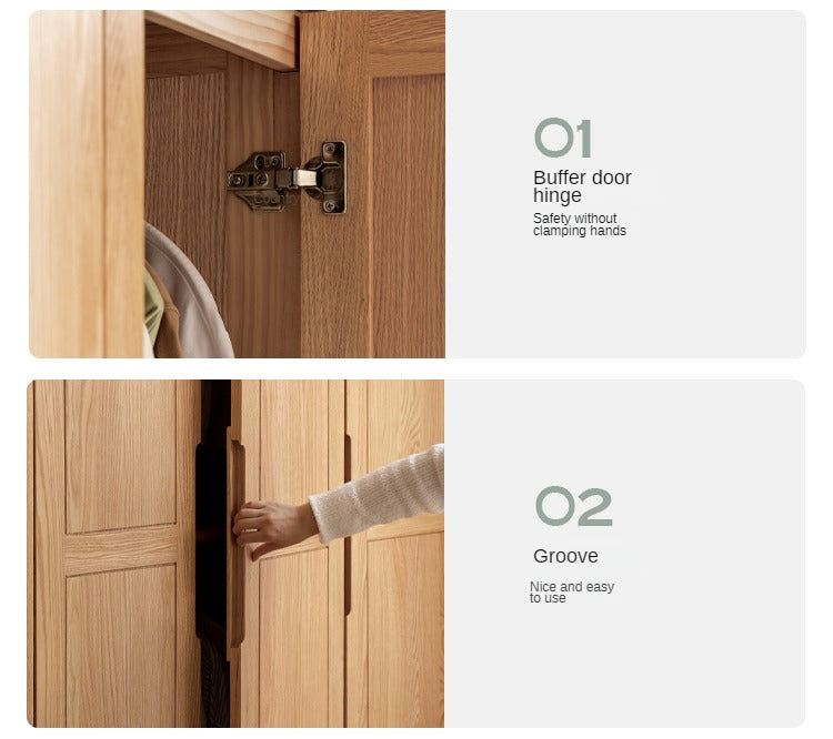 Solid Oak Wood Narrow Wardrobe - Slim Space-Saving Closet for Bedroom, Hallway, or Small Apartment