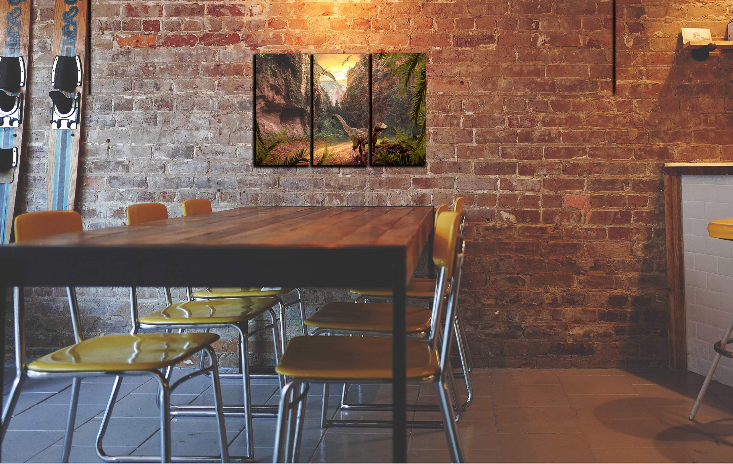 3-Piece Dinosaur Wall Art Canvas Print Set - Large 22x33 Inch Nature Theme Wall Decor for Living Room, Nursery & Kids Bedroom - Wild Animal Picture Painting Poster for Home & Office Decoration