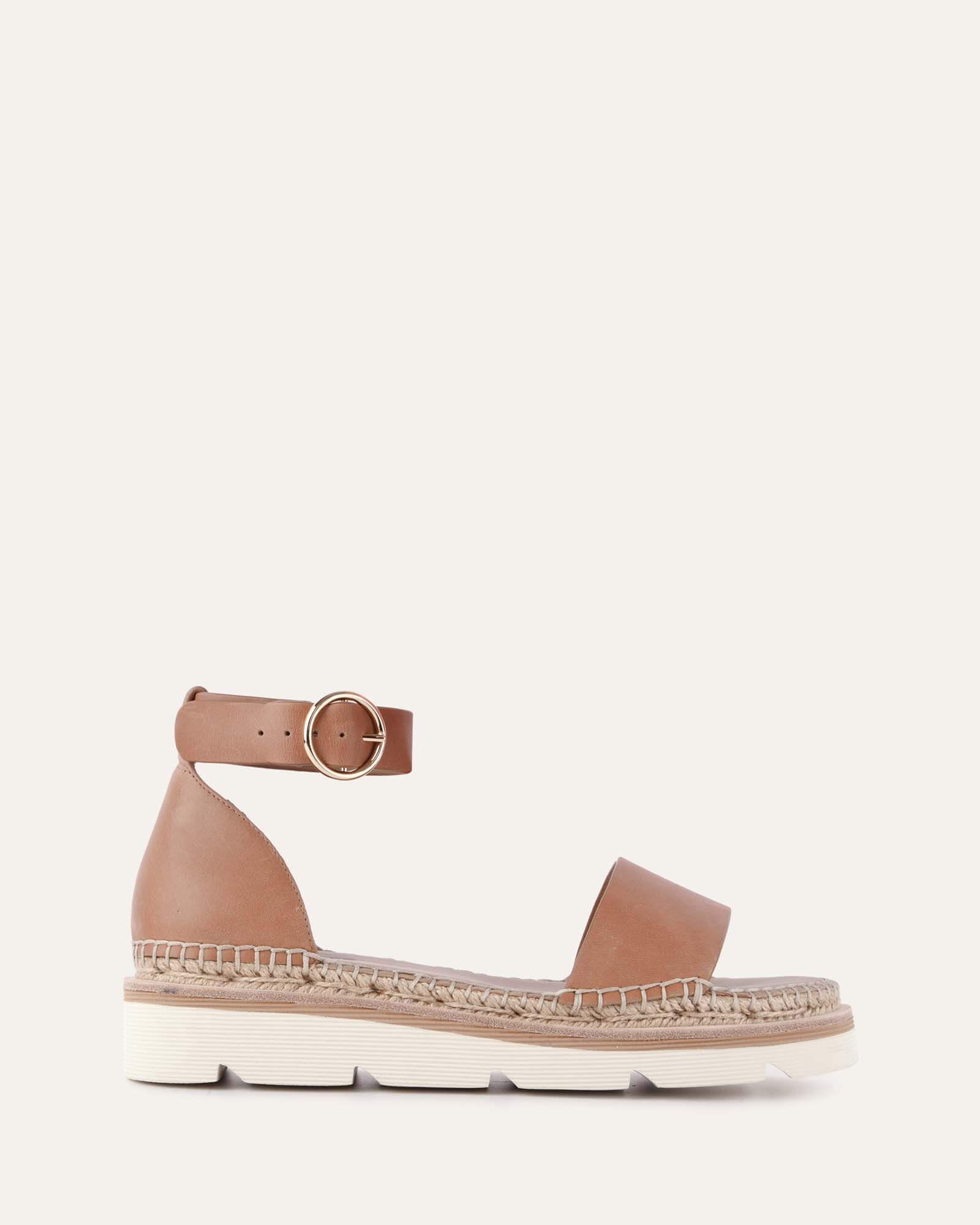IVY Women's Flat Sandals - Genuine Tan Leather Comfortable Slides for Casual Wear, Beach & Summer Outfits