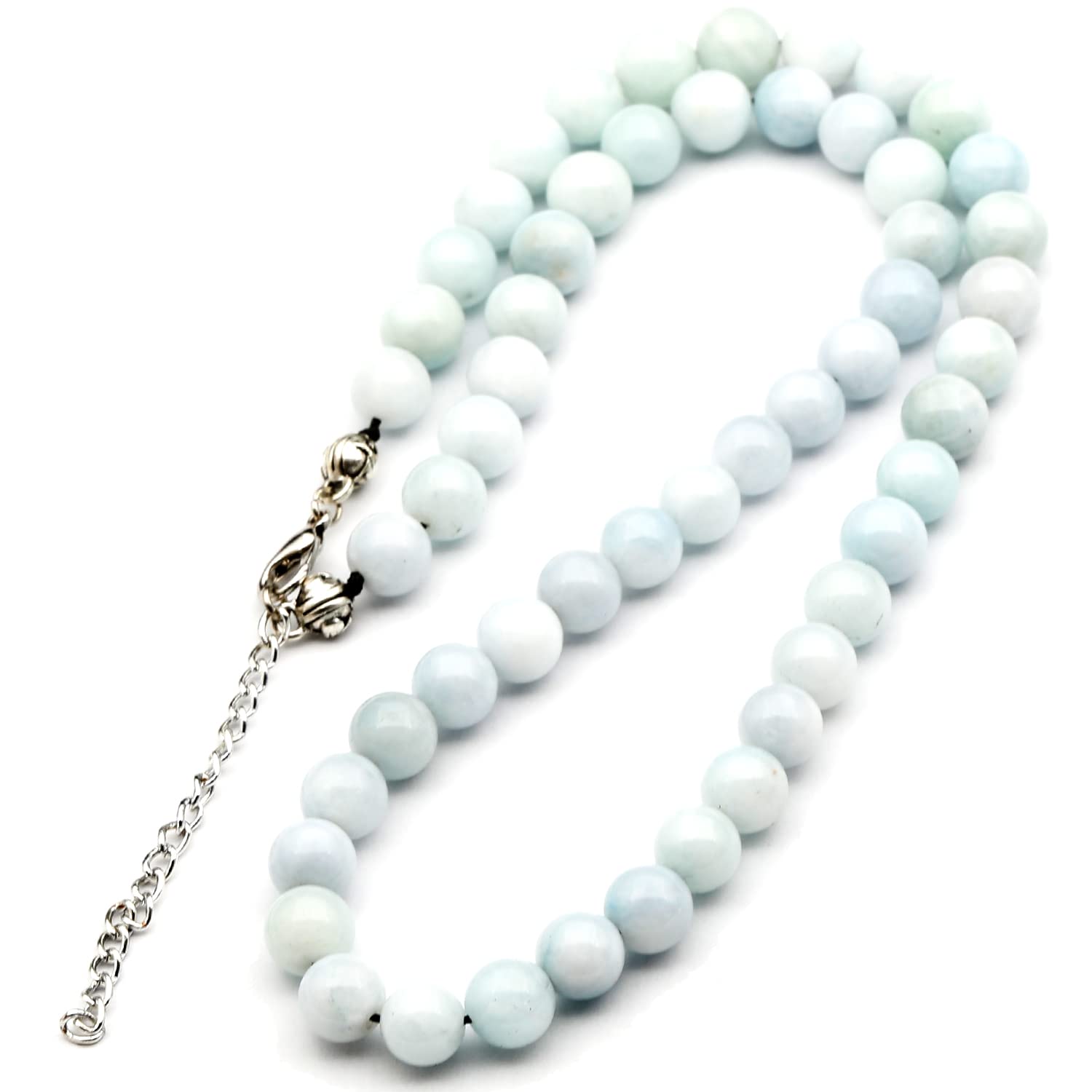 Natural Aquamarine Beaded Choker Necklace - Genuine Gemstone Unisex Jewelry with Calming Stone Properties | Adjustable Clasp Closure (16