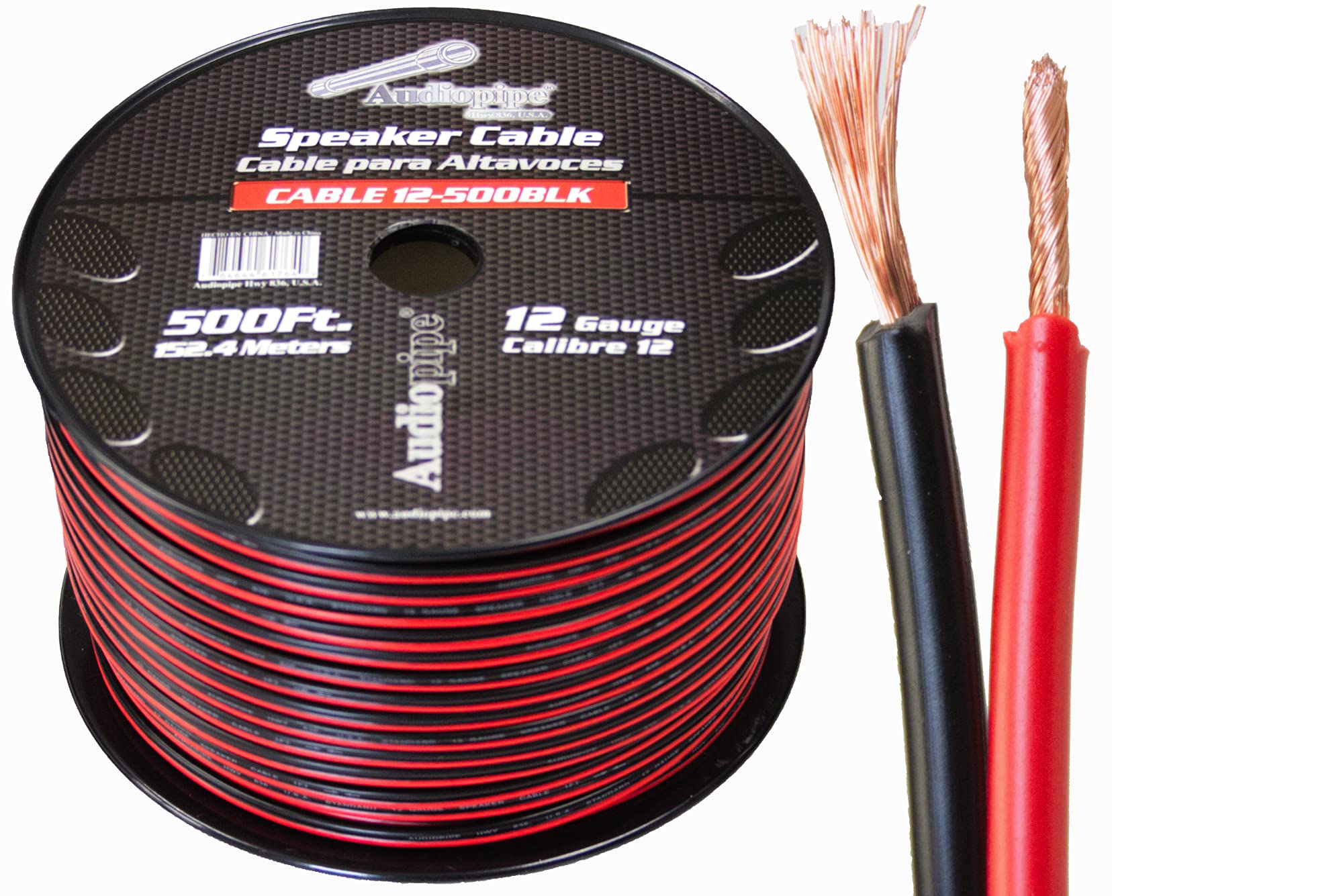 AUDIOPIPE 12 Gauge 500ft Speaker Wire - Red & Black Primary Bonded Stranded Cable for Car Audio, Home Theater, Trailer Wiring | Durable Oxygen-Free Copper for Clear Sound | Perfect for Automotive, Home Stereo & RV Audio Systems