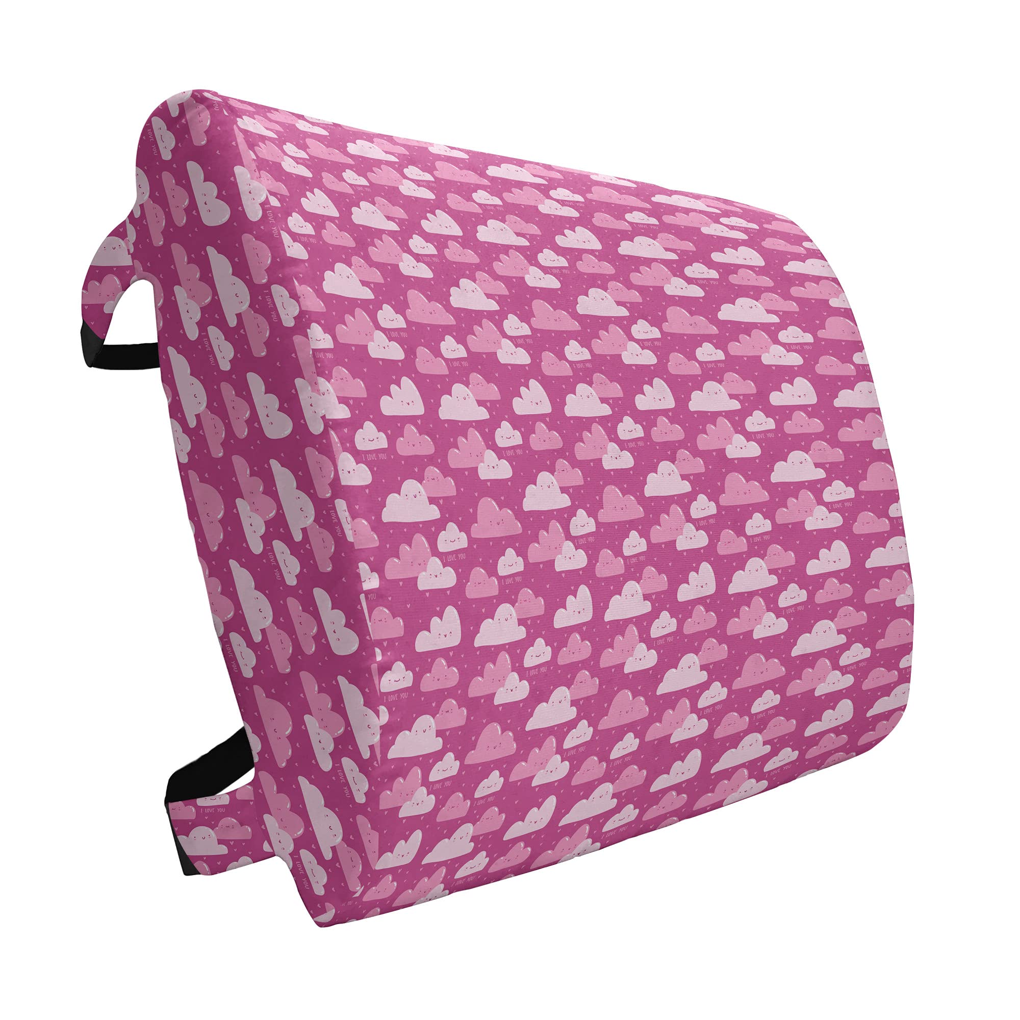 Ambesonne Funny I Love You Lumbar Pillow - Pink Cloud Cartoon Design with Hearts, High Density Foam Back Support for Office Chair & Car Seat, 14x13 Inches, Magenta Pale Pink | Perfect for Home, Office & Travel Comfort