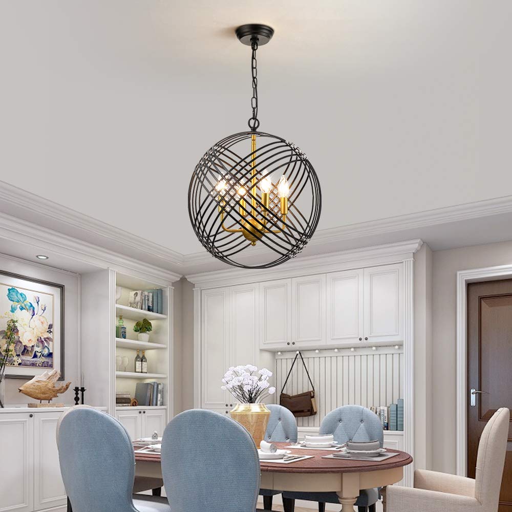 Maxax 4-Light Modern Crystal Chandelier - Adjustable Round Ring Pendant Light Fixture in Black & Gold for Dining Room, Bedroom, Kitchen | Elegant Ceiling Lighting for Home Decor & Interior Design