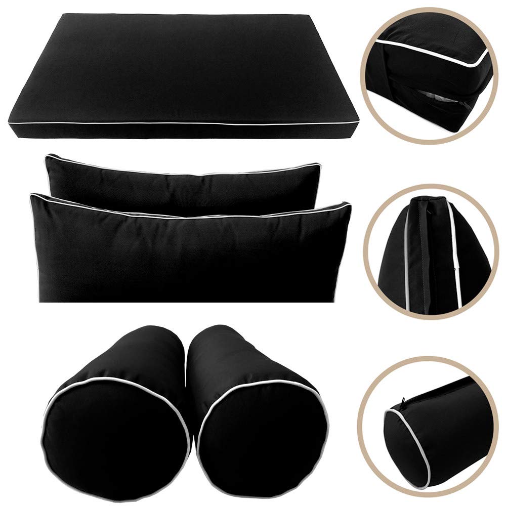 Prolinemax SLIPCOVER ONLY - S2 Outdoor Daybed Mattress Bolster Backrest Cushion Covers with Contrast Trim for Twin-XL Size (AD109) | Perfect for Patio, Poolside & Garden Furniture Protection