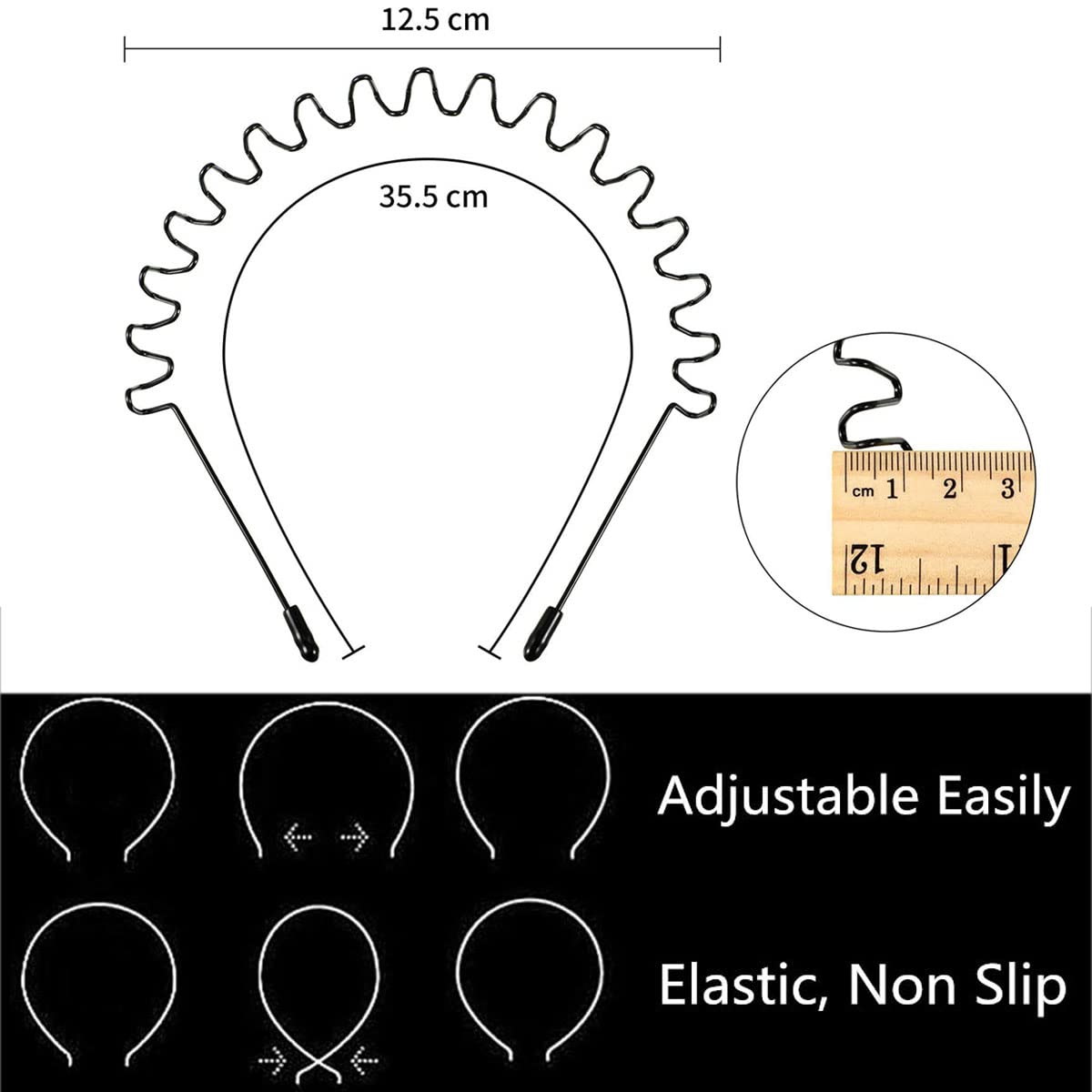 Non-Slip Wavy Spring Wire Metal Hair Bands & Headbands for Women - Fashionable Sports Hair Accessories for Gym, Yoga, Makeup & Skincare Routines