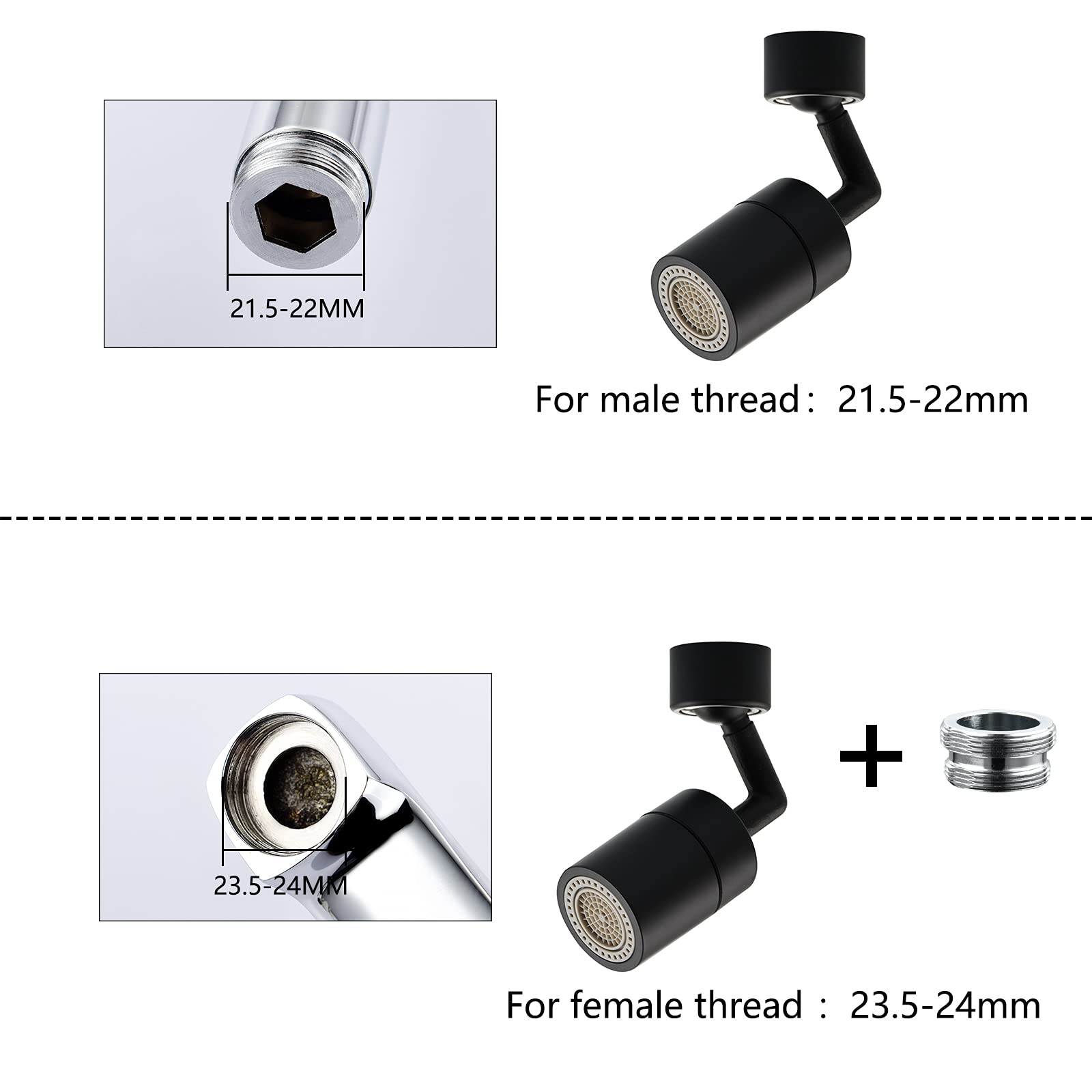 Premium Brass Faucet Aerator M22 x M24 - Water Saving Sink Tap Aerator for Bathroom, Kitchen & Balcony - Durable Black Finish for Better Water Flow & Efficiency