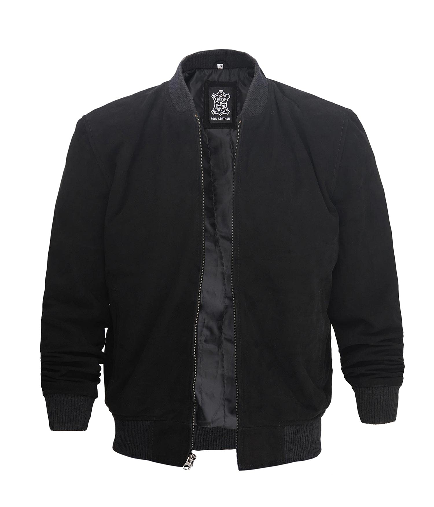 Genuine Suede Leather Bomber Jacket for Men - Classic Baseball Style Jacket with Premium Quality | Perfect for Casual Wear, Night Out & Motorcycle Riding