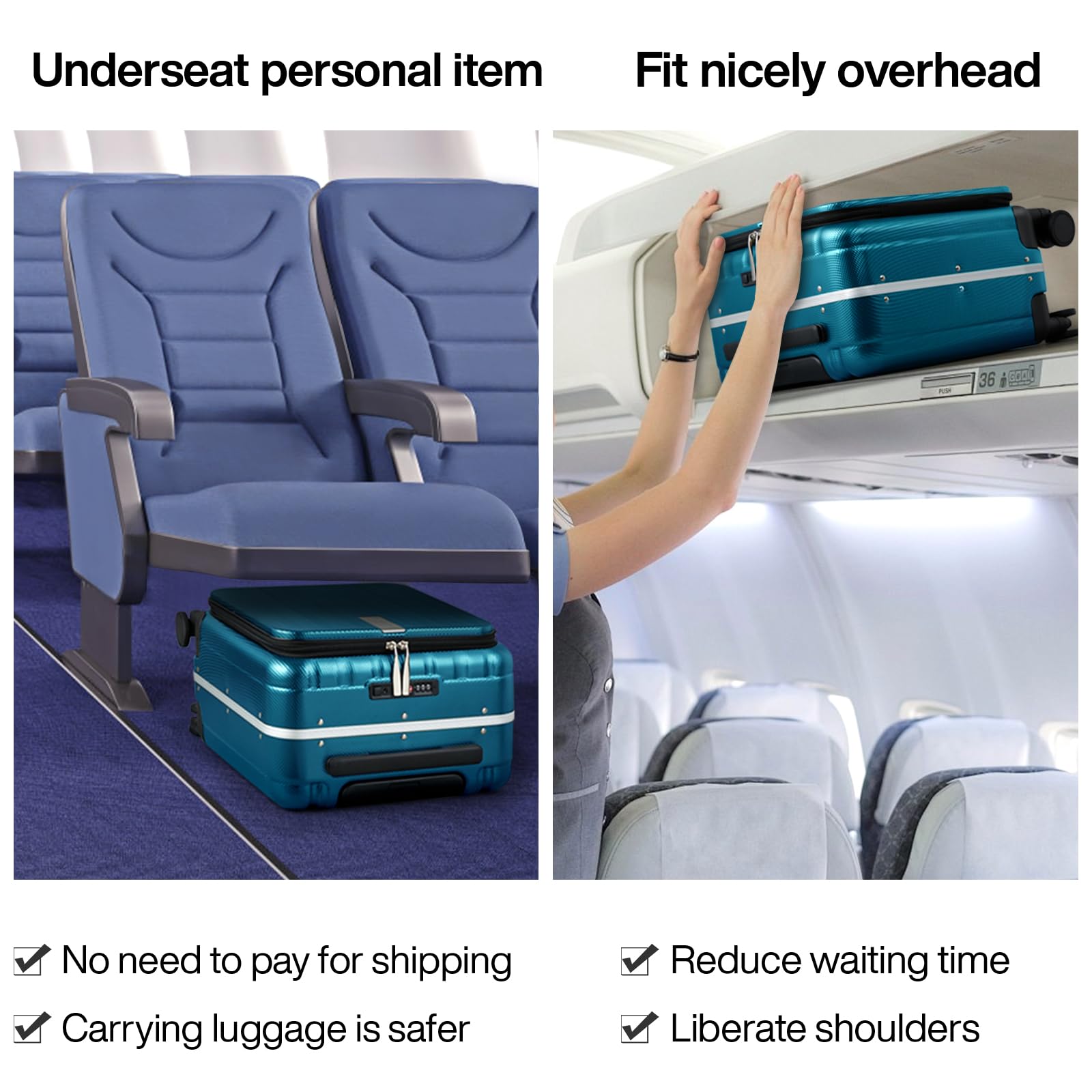 Hanke 16 Inch Underseat Carry On Luggage with Wheels - TSA Approved Lightweight Hard Shell Suitcase for Travel, Weekender & Airplane - Perfect Christmas & Birthday Gift (Caribbean Blue) - Ideal for Business Trips, Weekend Getaways & Cabin Baggage