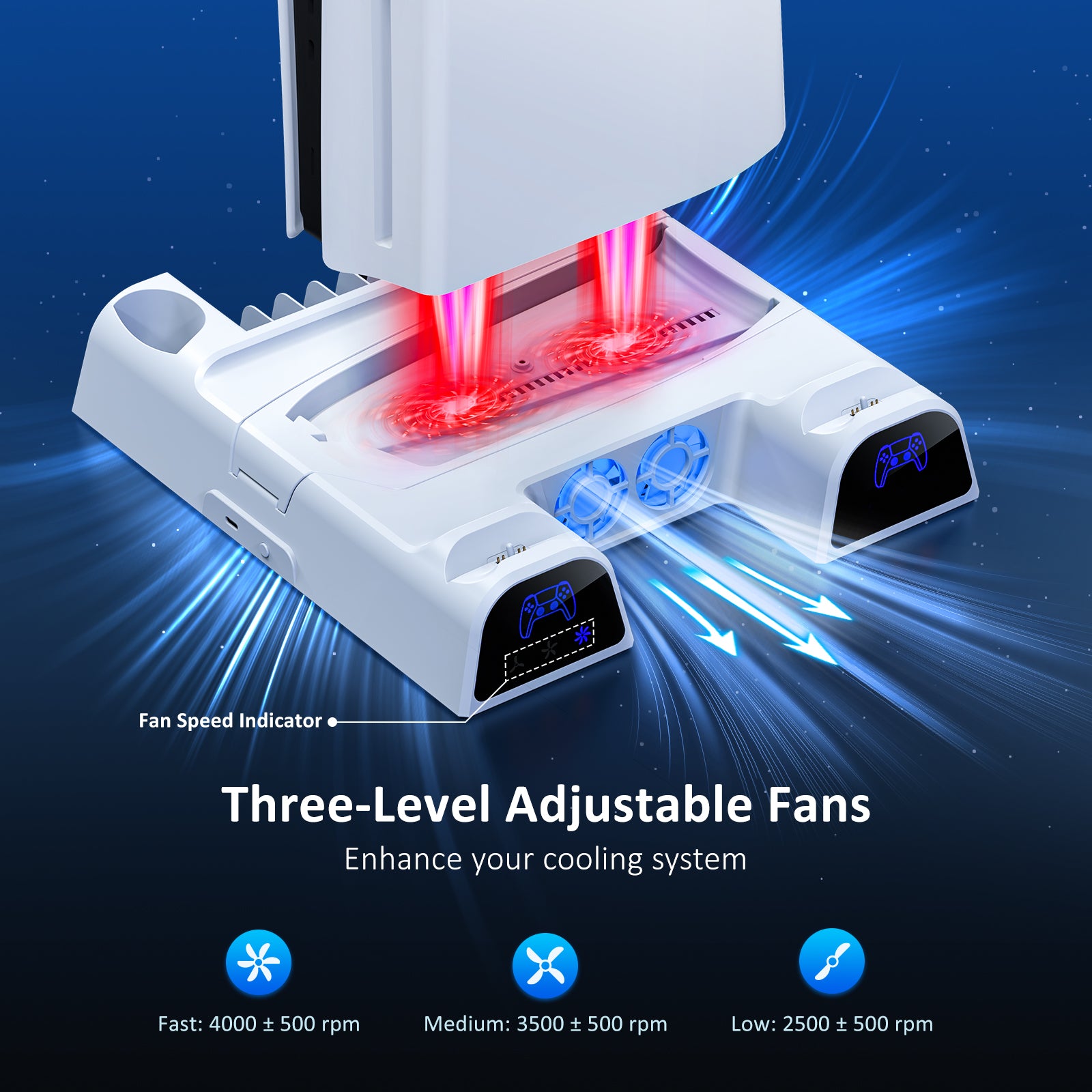 NexiGo PS5 Cooling Stand with Dual Controller Charger, Headset Holder & AC Adapter - Vertical Cooling Station for PlayStation 5 - Perfect for Gaming Setups & Entertainment Centers