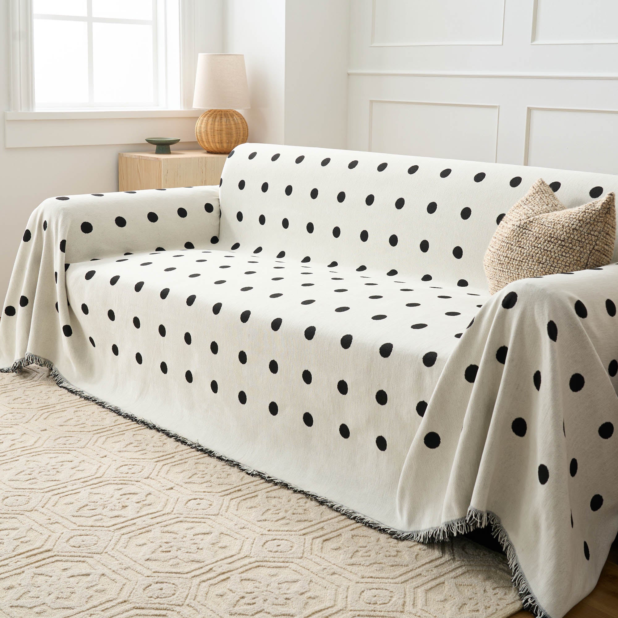 Black Boba Reversible Sofa Cover - Stretchable Couch Slipcover for Sectional Couches - Washable Furniture Protector for Living Room, Bedroom, Dorm - Final Sale