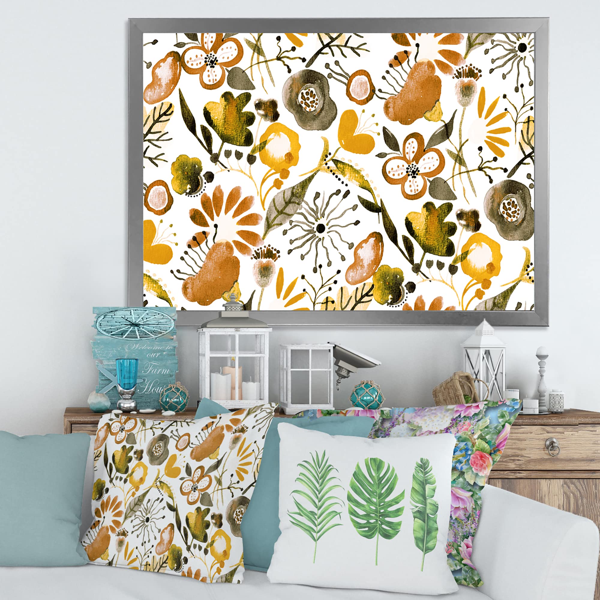 DesignQ Vibrant Wildflowers Framed Wall Art - Modern Floral Home Decor for Living Room, Bedroom & Office