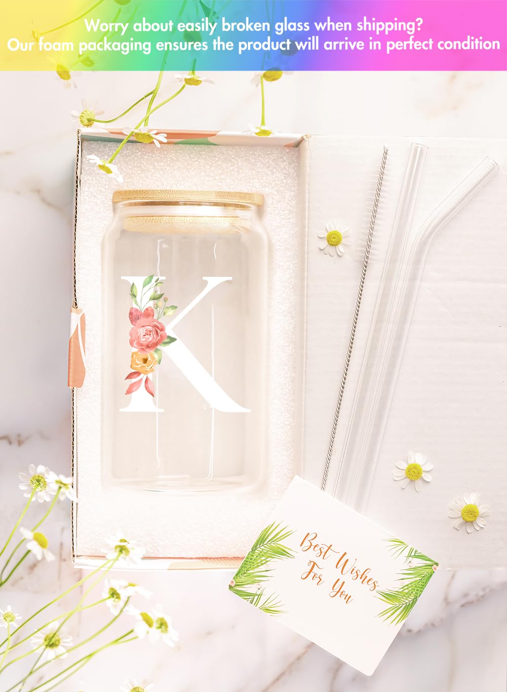 Personalized Monogrammed Coffee Glass - Custom 16 Oz Initial Gifts for Women, Birthday Presents for Her, Friends & Girls - Perfect for Home, Office & Coffee Lovers