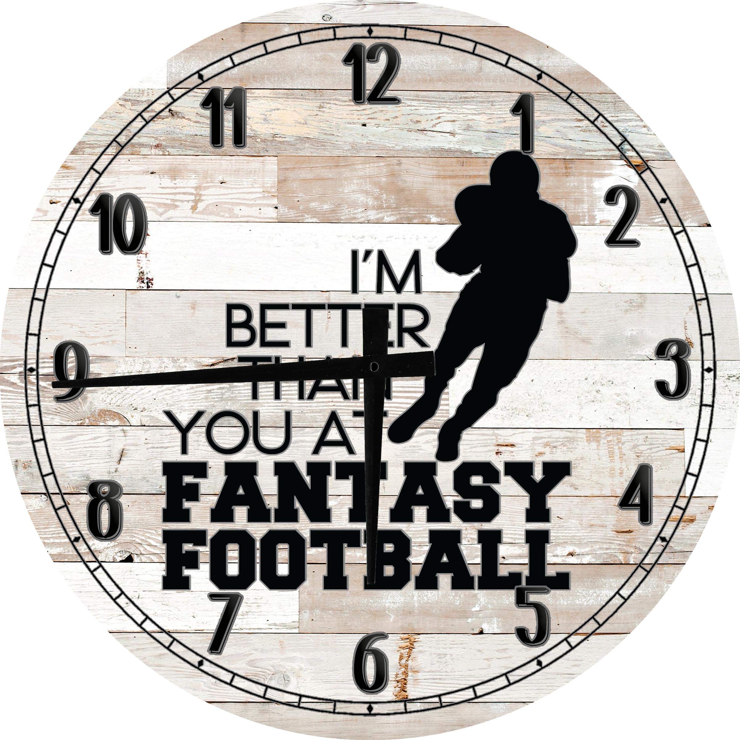Funny Fantasy Football Wall Clock - 18 Inch White Wooden Sports Decor with Brackets Bet Design - Perfect for Game Room, Man Cave, or Office Wall Art