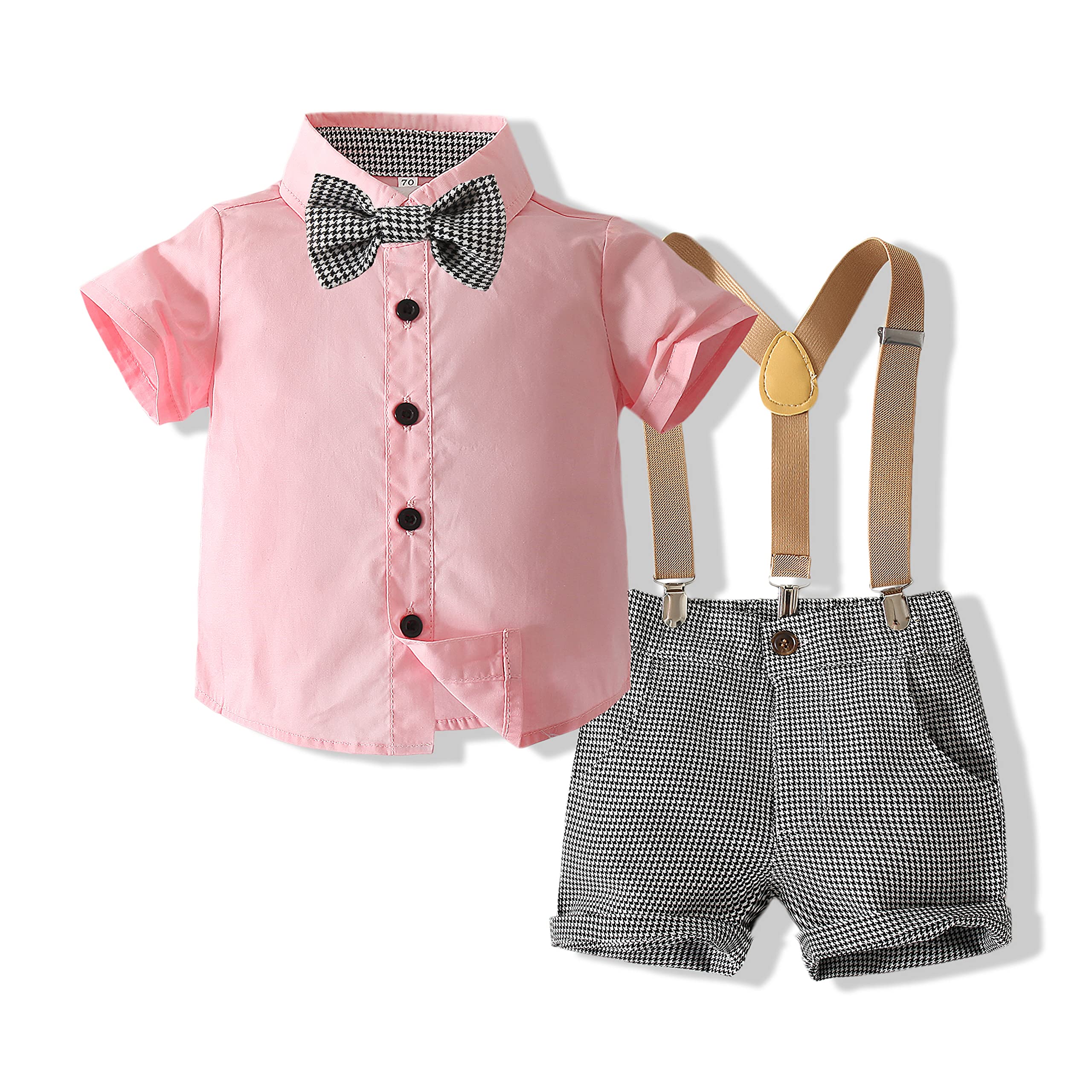 Kimocat Baby Boys Summer Outfit Set - Short Sleeve Bowtie Shirt with Suspenders & Shorts | Gentleman Casual Suit for Boys | Perfect for Parties, Weddings & Summer Photoshoots