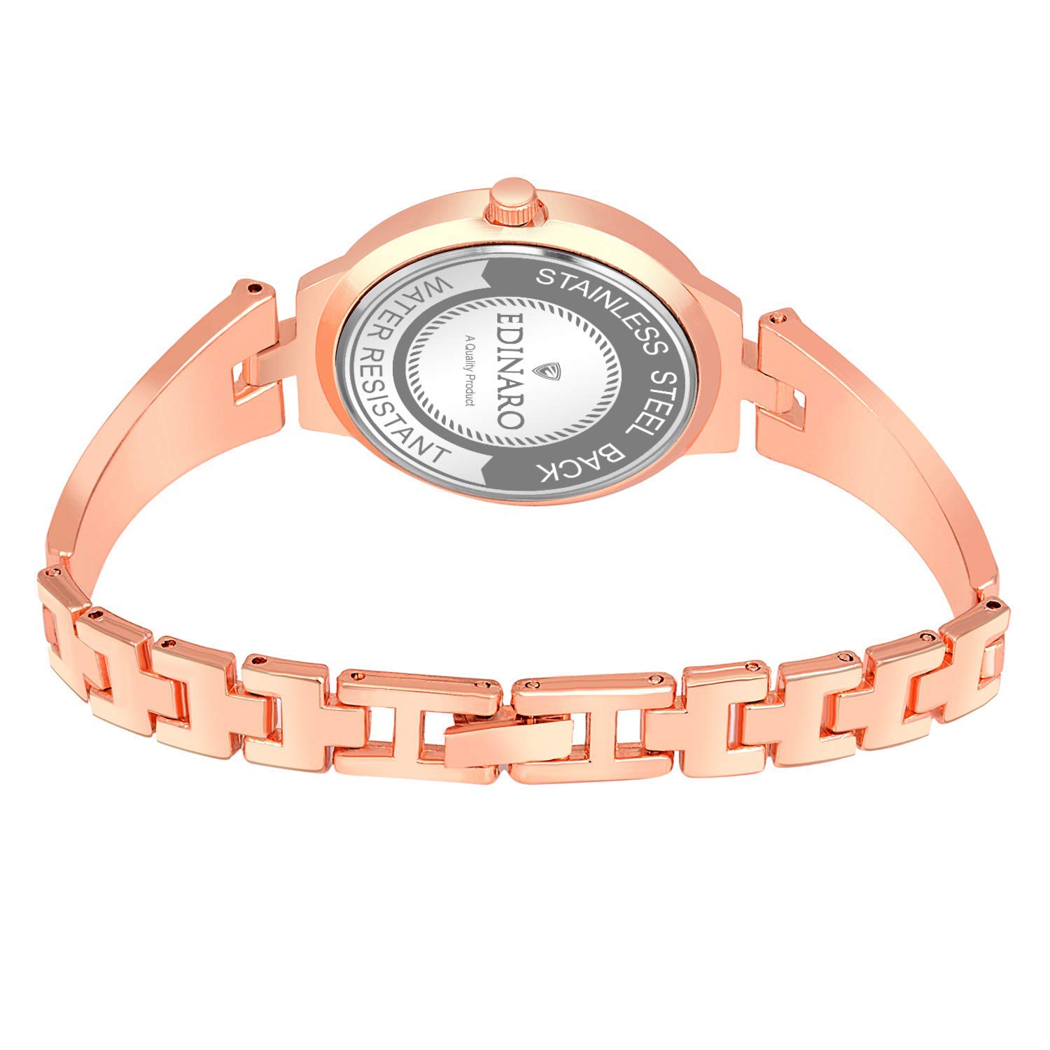 Stylish EDINARO Women's Watches with Round Studded Dial - Analog Quartz Movement, Long Battery Life, Stainless Steel Adjustable Bracelet & Double Lock Clasp | Perfect for Office, Date Night & Everyday Wear