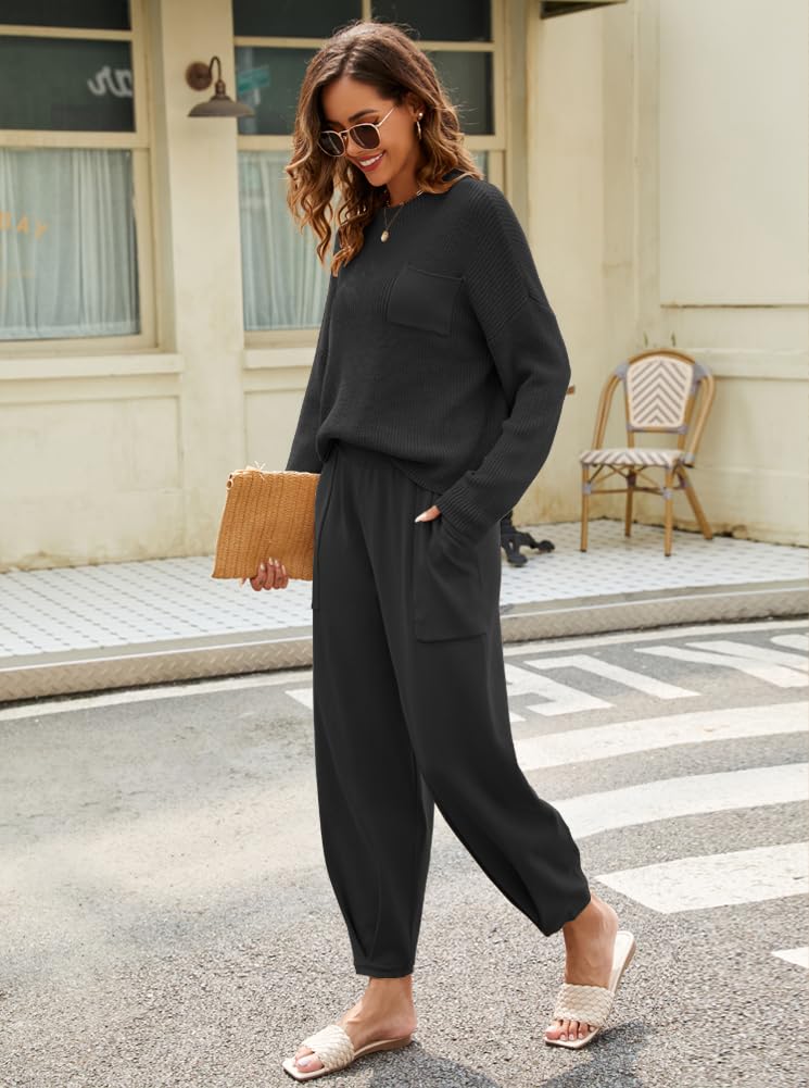 Oten Women's Two Piece Outfits - Cozy Sweater Sets with Long Sleeve Knit Pullover Tops & High Waisted Pants Tracksuit Lounge Sets | Perfect for Home, Office & Casual Outings