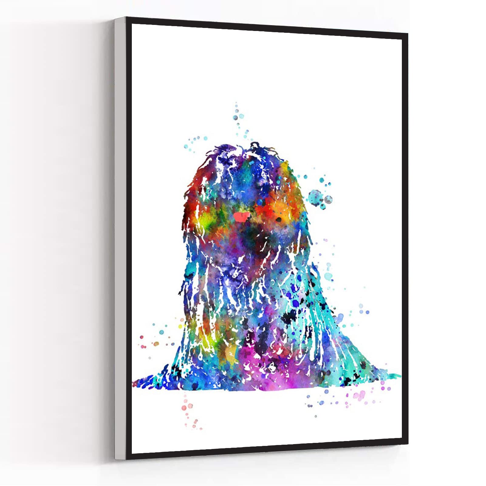 Hungarian Puli Dog Watercolor Art Print - Framed Modern Canvas Wall Decor (8x12 Inch) - Perfect Gift for Dog Lovers, Living Room, Bedroom & Office Decoration - Handmade Puli Poster for Pet Lovers & Home Decor