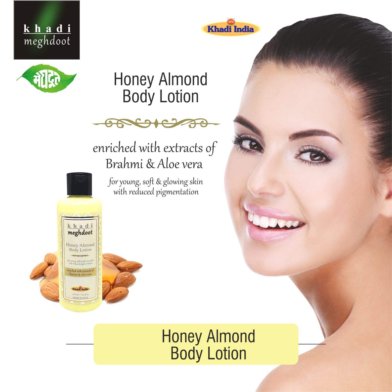 KHADI MEGHDOOT Honey Almond Body Lotion 210ml - Natural Moisturizer for Dry Skin, Organic Ingredients, Nourishing & Hydrating - Perfect for Daily Skincare Routine & Spa Treatments