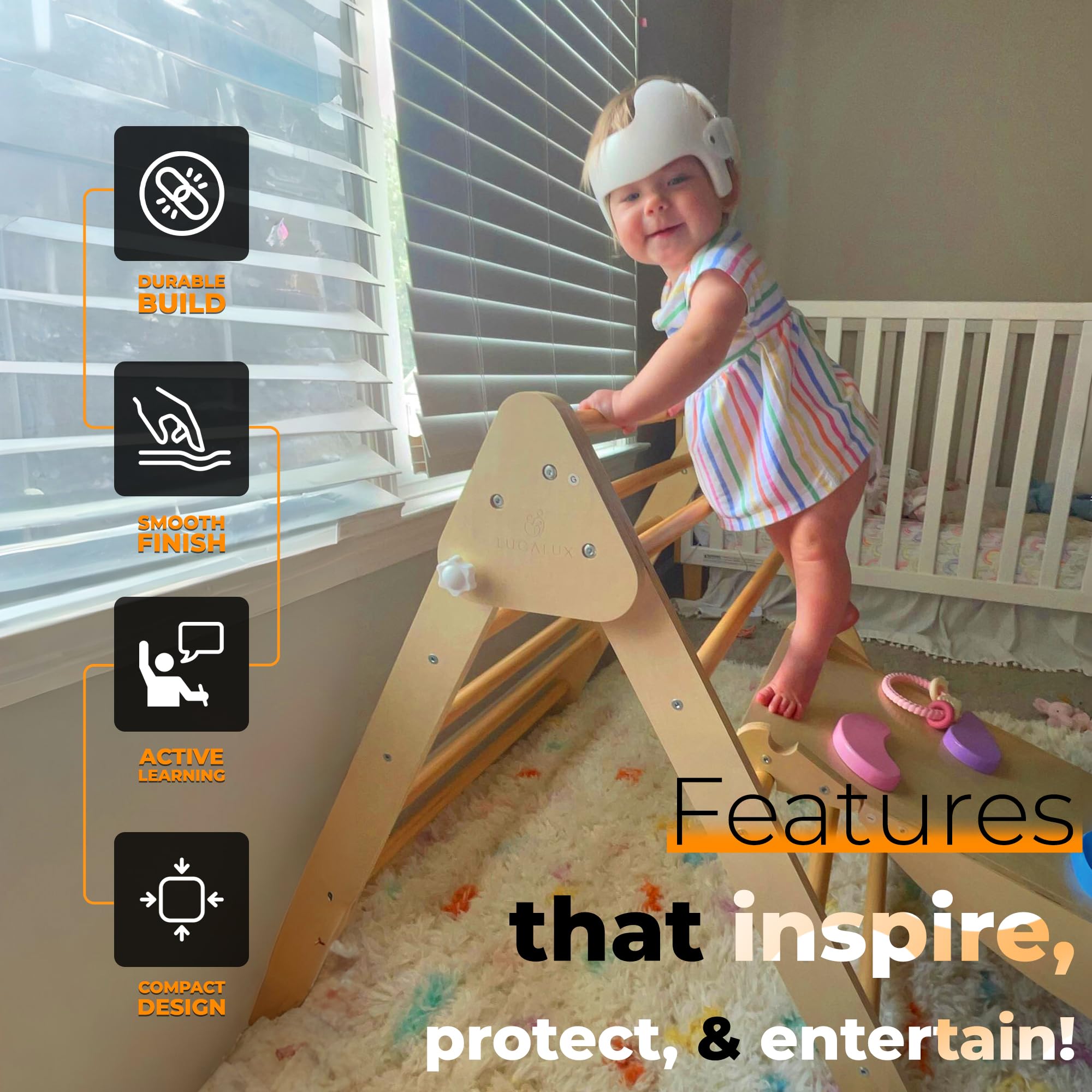 6-in-1 Montessori Toddler Climbing Set - Foldable Pikler Triangle Ladder & Reversible Baby Climber for Indoor Play - Safe Kids Climbing Toys for Toddlers Ages 1-3 - Perfect for Home Gym, Playroom & Montessori Learning Activities