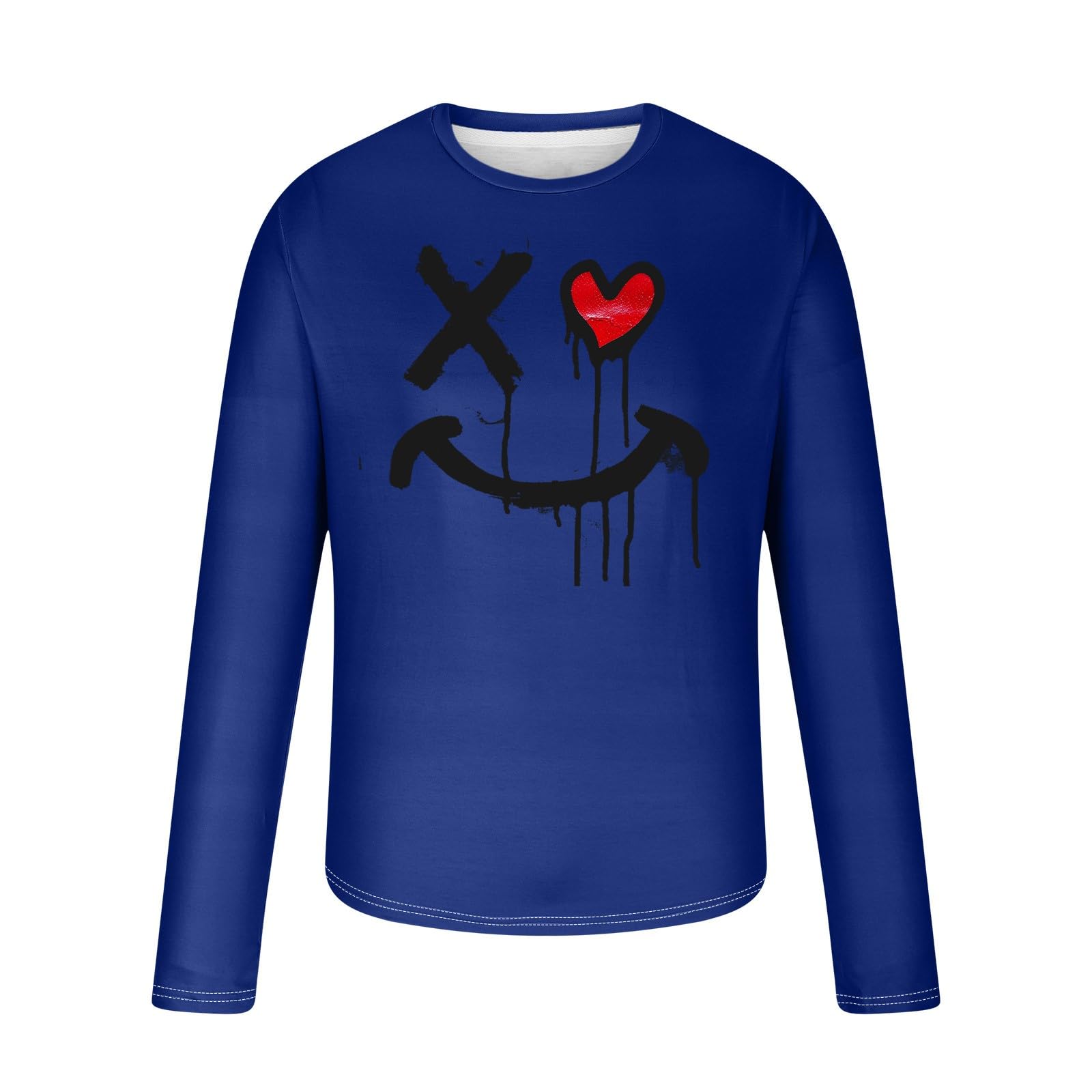 Men's Halloween Long Sleeve T-Shirt - Funny Smiley Face Graphic Novelty Tee for Costume Parties & Spooky Events