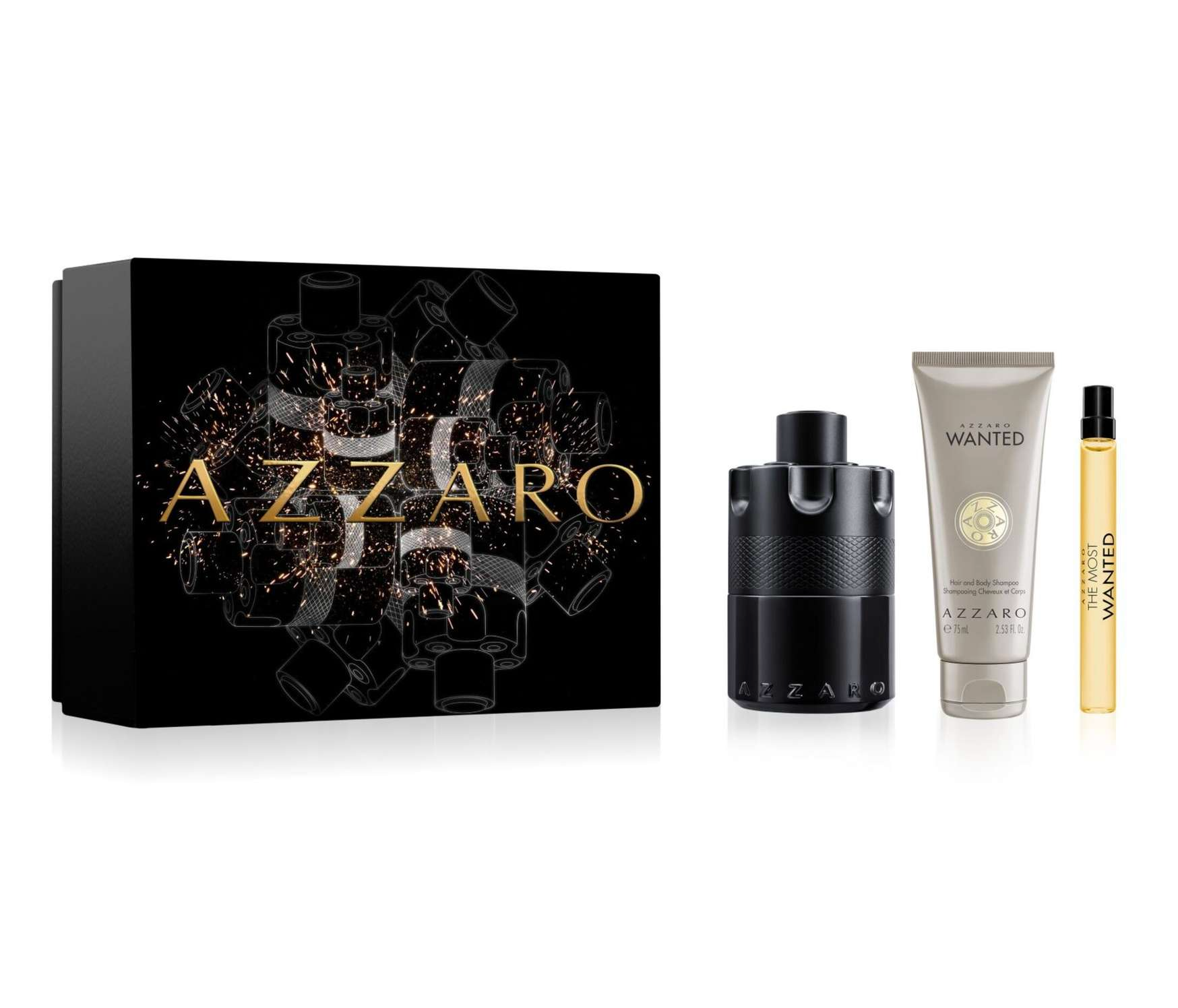 Azzaro The Most Wanted Intense 3-Piece Gift Set for Men - 100ML EDP Spray + 75ML Hair & Body Shampoo + 10ML Travel Spray | Perfect for Gifts, Travel & Daily Fragrance Refresh