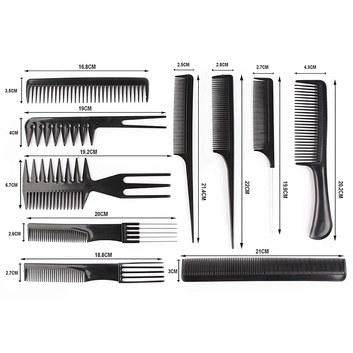 10Pcs Professional Hair Combs Set - Wide Tooth Comb, Anti-Static Barber Comb, Fine Hair Styling Comb, Detangling Comb & Rat Tail Comb for Men & Women with Long Thick Curly Hair - Perfect for Salon, Home Styling & Travel Hair Care