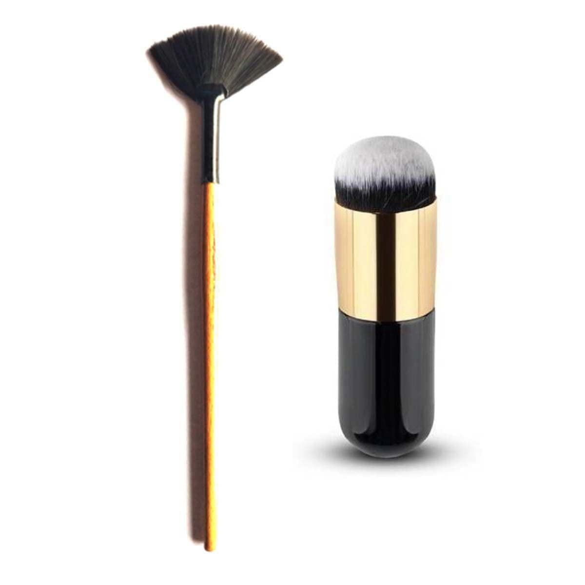 KTABRIZ 2-Piece Lightweight Makeup Brush Set - Fan Face Highlighter & Mini Foundation Brush for Women & Girls | Perfect for Travel & Everyday Makeup Application