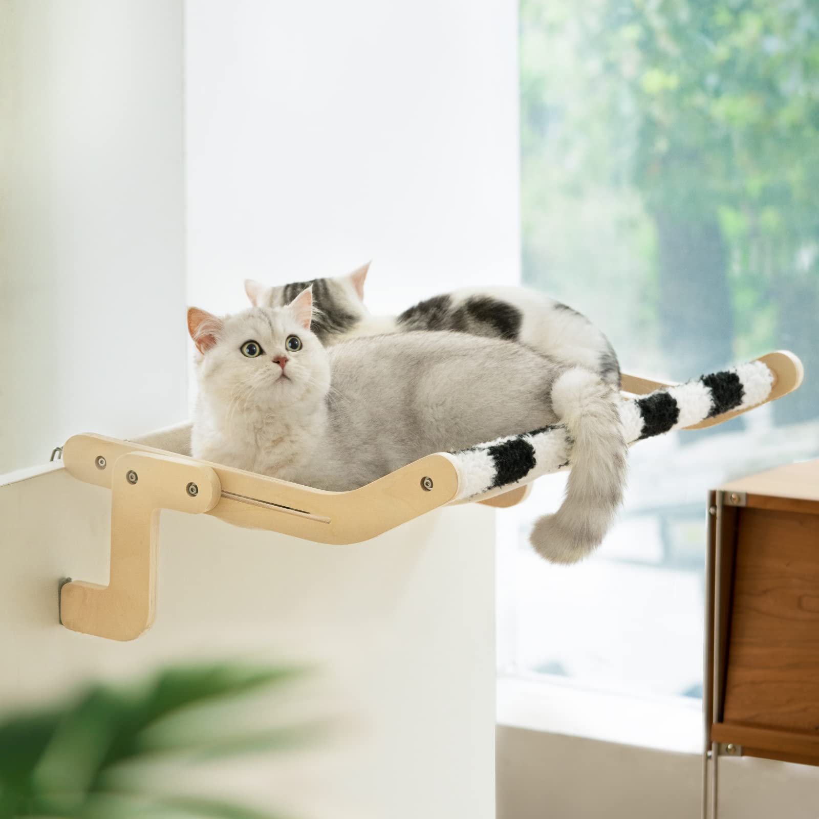 MEWOOFUN Sturdy Cat Window Perch - No Suction No Drilling Cat Hammock with Reversible Mat, Holds Up to 40lbs - Black/White Window Cat Bed for Relaxing, Sunbathing & Bird Watching