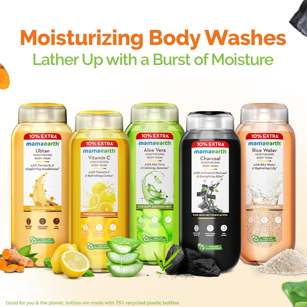 Mamaearth Vitamin C Moisturizing Body Wash with Lemon Scent - 9.3oz (275ml) | Deep Cleansing & Hydrating | Brightens Skin | Long-Lasting Fragrance | For All Skin Types | Pack of 2 | Perfect for Daily Shower & Spa Day at Home