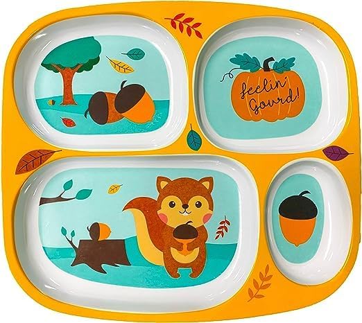 Melamine Kids Plates Set of 4 - Thanksgiving Fall Harvest Designs with 4 Cute Patterns, Durable Unbreakable Dishware for Children - Perfect for Thanksgiving Dinner, Fall Parties, and Everyday Family Meals