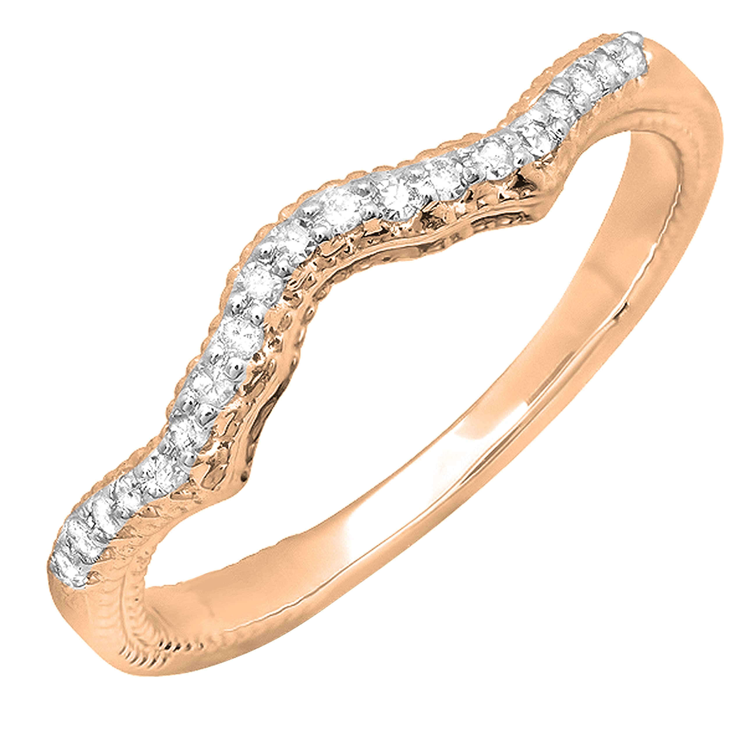 0.15ctw Round White Diamond Stackable Wedding Band for Women - 10K Gold Chevron Ring - Anniversary, Engagement & Bridal Jewelry Gift - Perfect for Stacking, Everyday Wear & Special Occasions