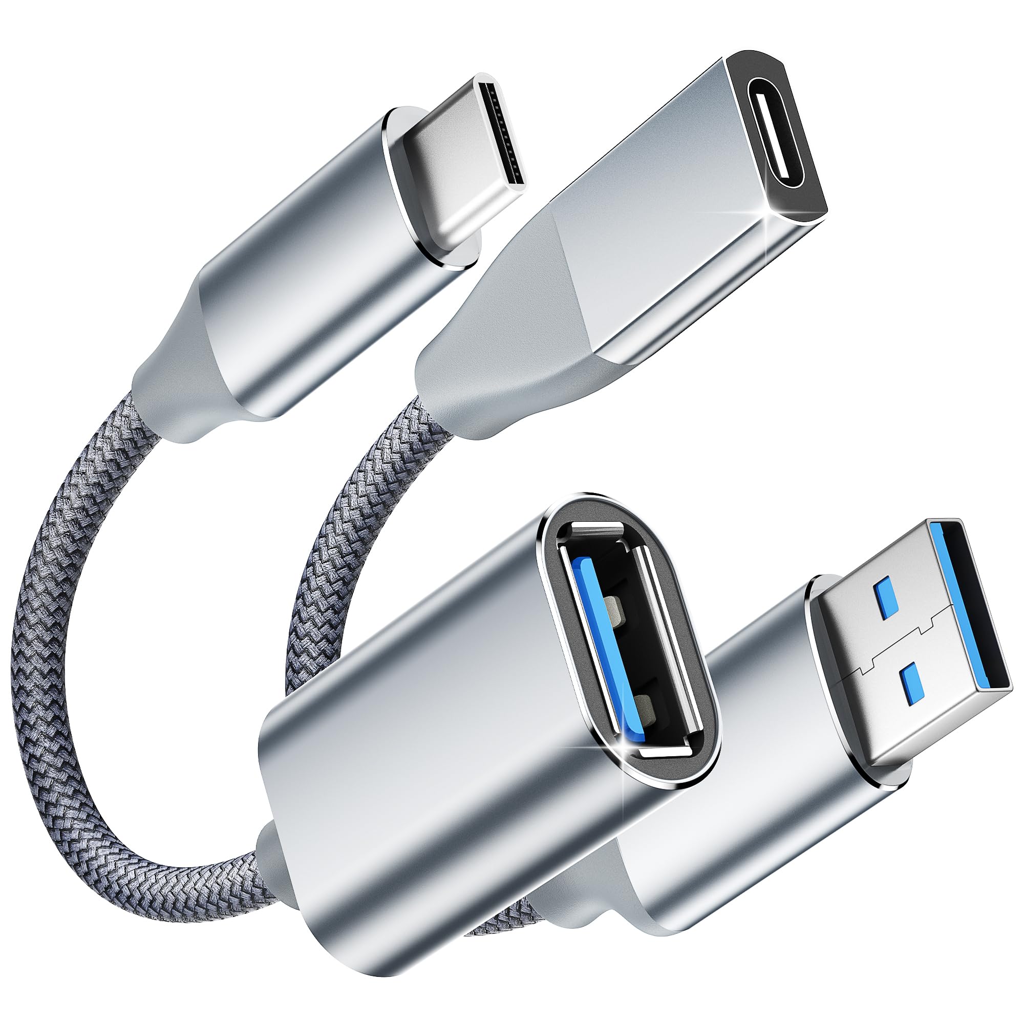 USB C to USB 3.0 Adapter - Thunderbolt 3 OTG Converter - Type C Male to USB Female - Compatible with iPhone 15/14/13/12 Pro Max, Samsung Galaxy S23/S22, Apple Watch - Silver Gray - Perfect for Data Transfer & Charging on Travel, Office & Home Use