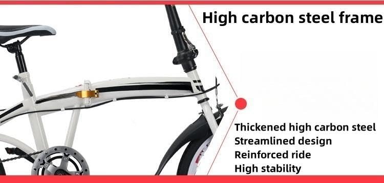 20 Inch Folding Bike for Adults & Kids - Adjustable Height, Lightweight Portable Road Bike with Double V-Brake & Mudguards - Perfect for Commuting, Travel & Urban Riding (Men & Women)