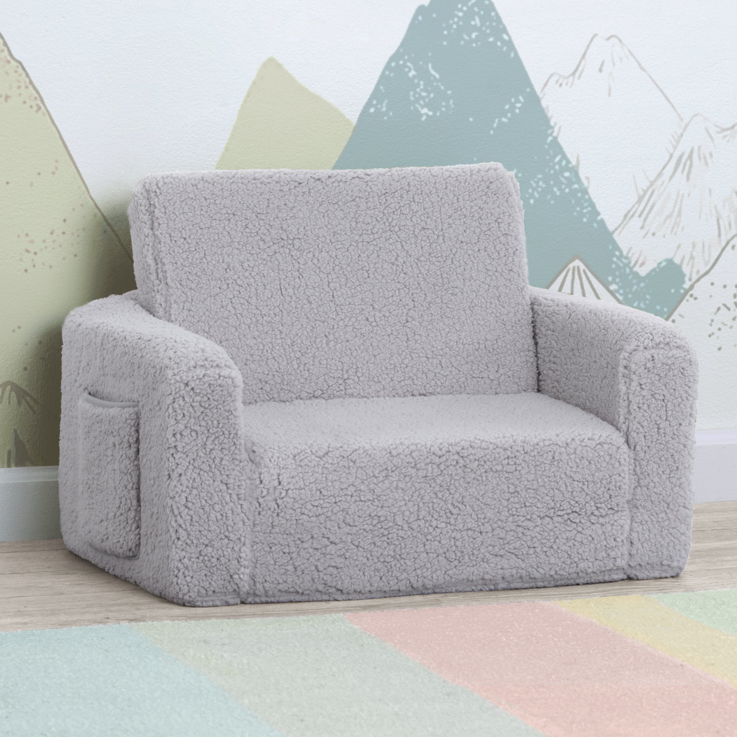 Cozy Flip Out Sherpa 2-in-1 Convertible Kids Chair to Lounger - Soft Plush Convertible Seating for Children's Bedroom, Playroom & Nursery - Perfect for Reading, Relaxing & Playtime