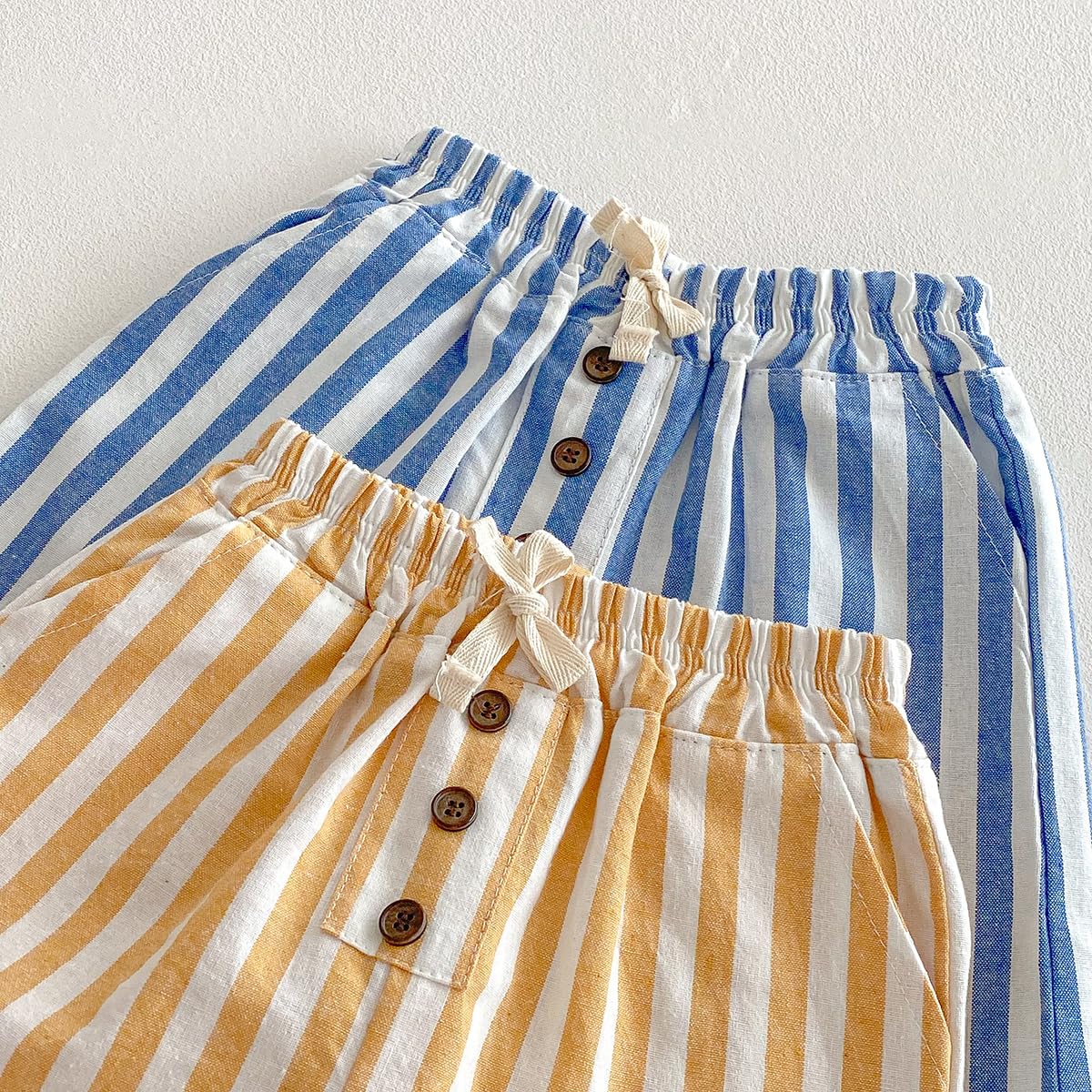 Ashmyova Boys' Classic Cotton Shorts - 2-Pack Striped Elastic Waist Casual Summer Toddler Shorts | Lightweight & Breathable for Playtime, Beach & Outdoor Activities