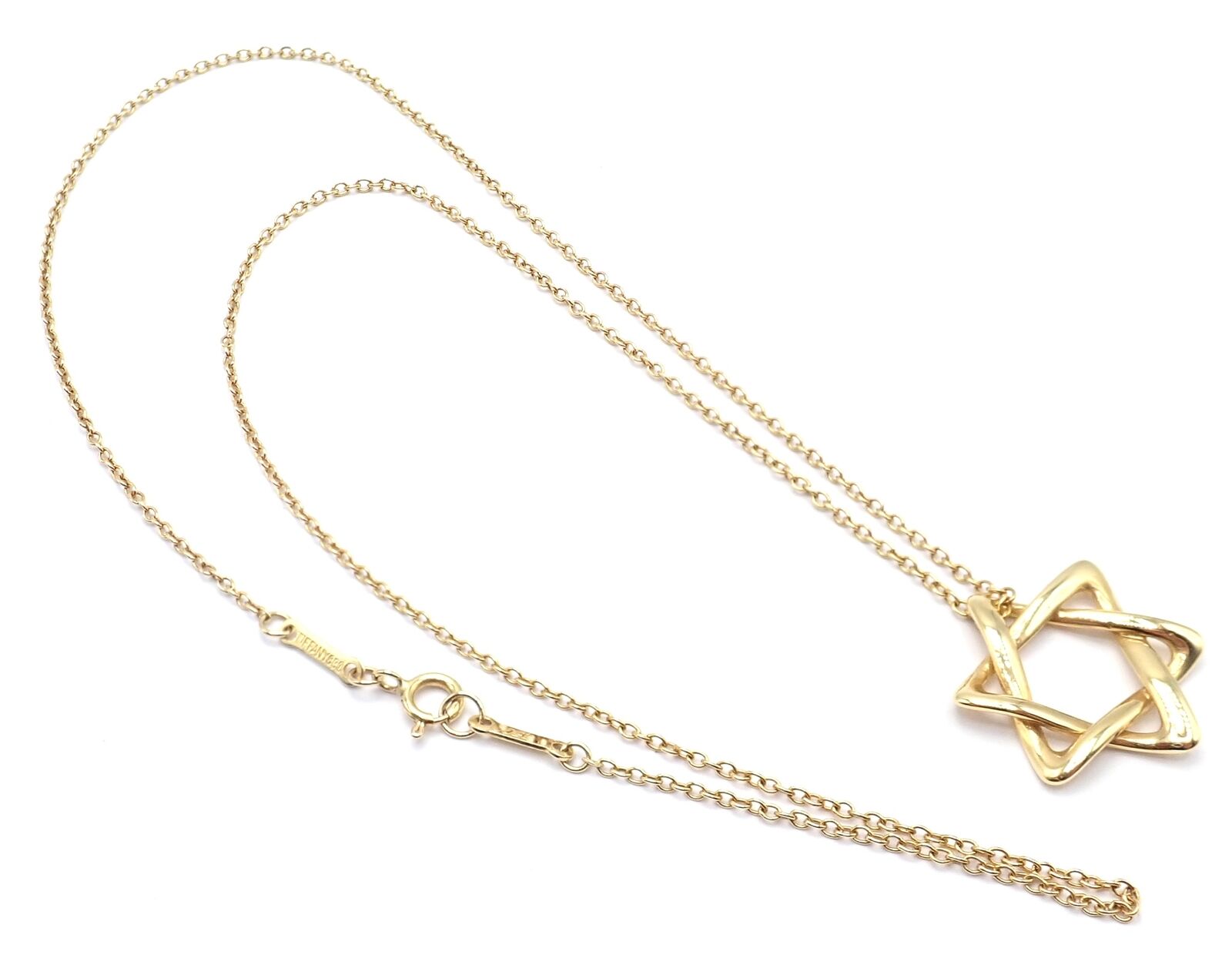 Authentic Tiffany & Co Peretti 18k Yellow Gold Star of David Pendant Necklace - Elegant Jewish Jewelry Gift for Women, Perfect for Hanukkah, Bar Mitzvah & Special Occasions