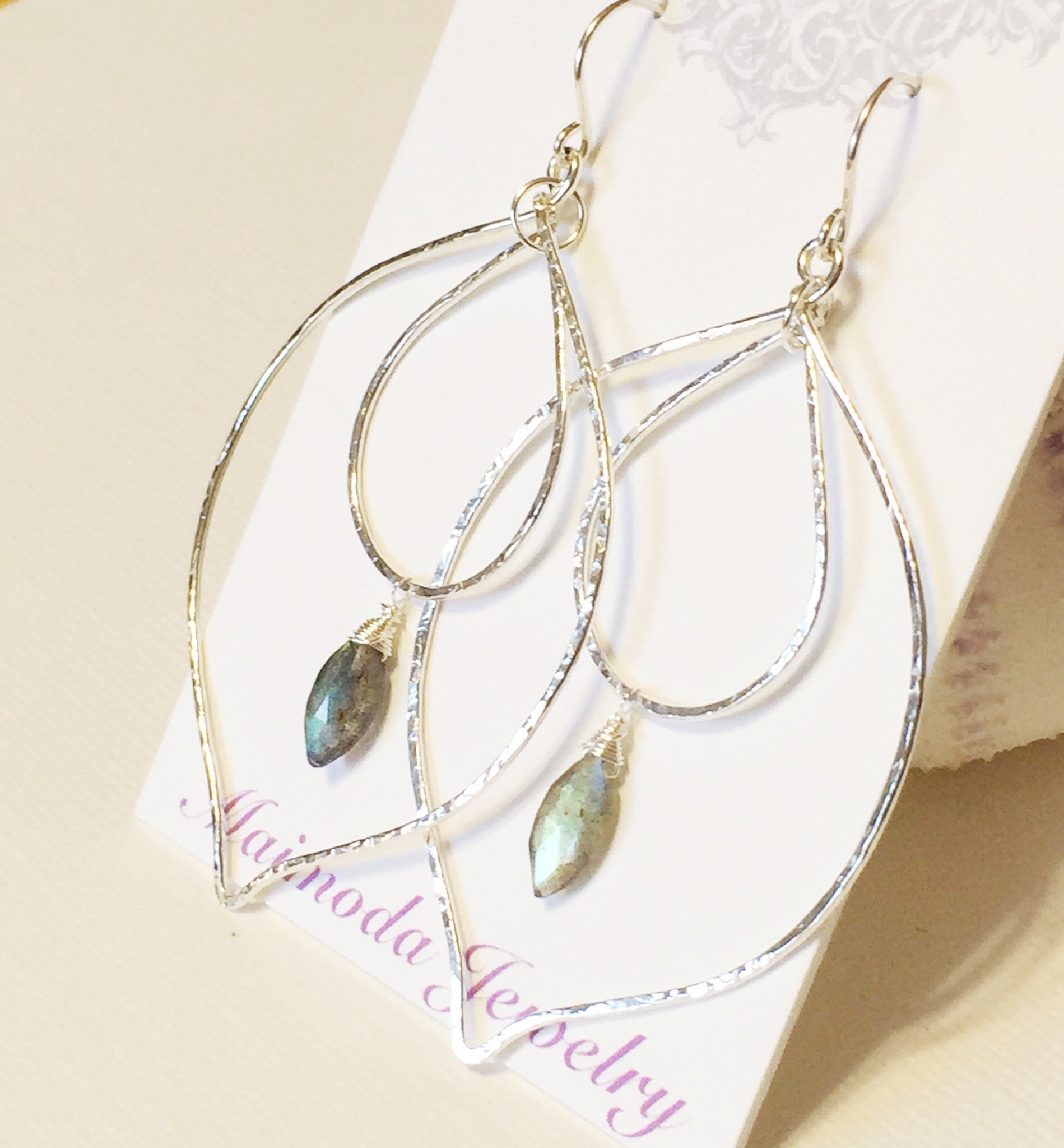 Labradorite Peacock Hoop Earrings for Women - Elegant Blue Green Gemstone Jewelry - Perfect for Parties, Weddings & Everyday Wear (E516)